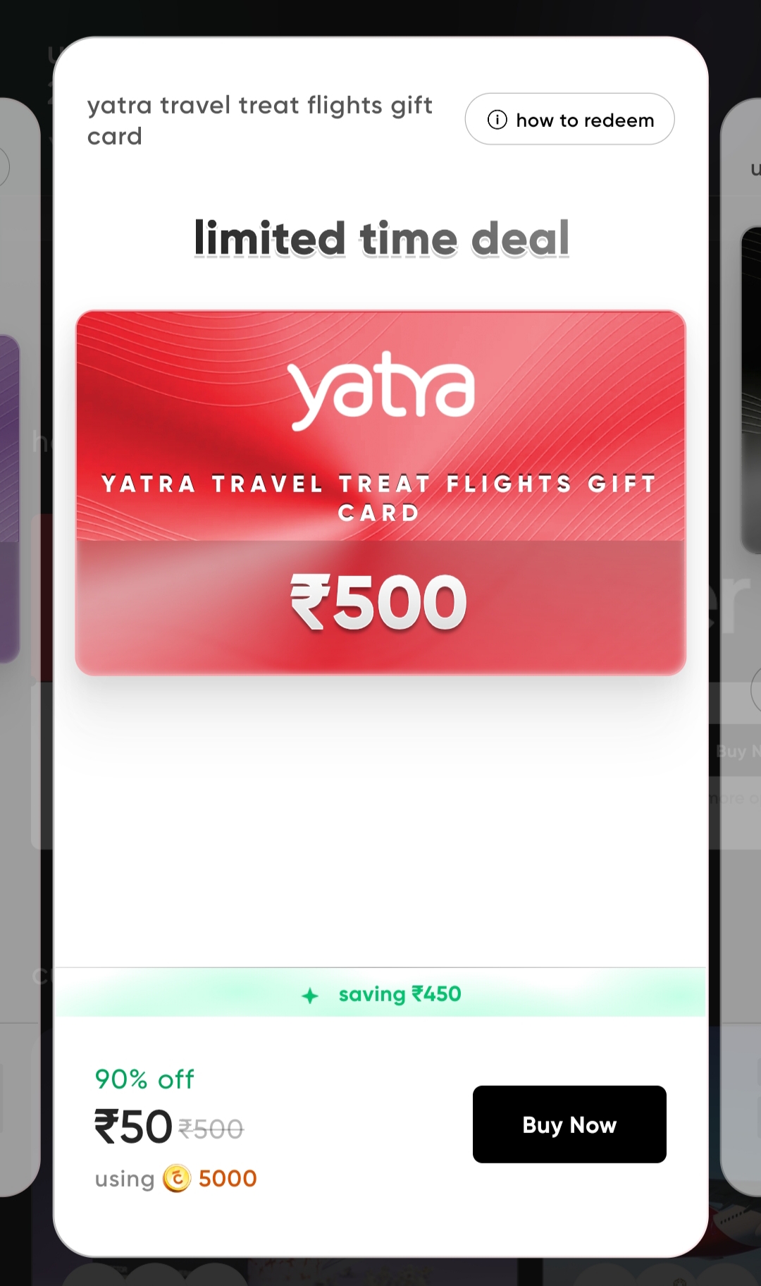 Get 90% Off On Yatra Flight Travel Gift Card On Cred App 2