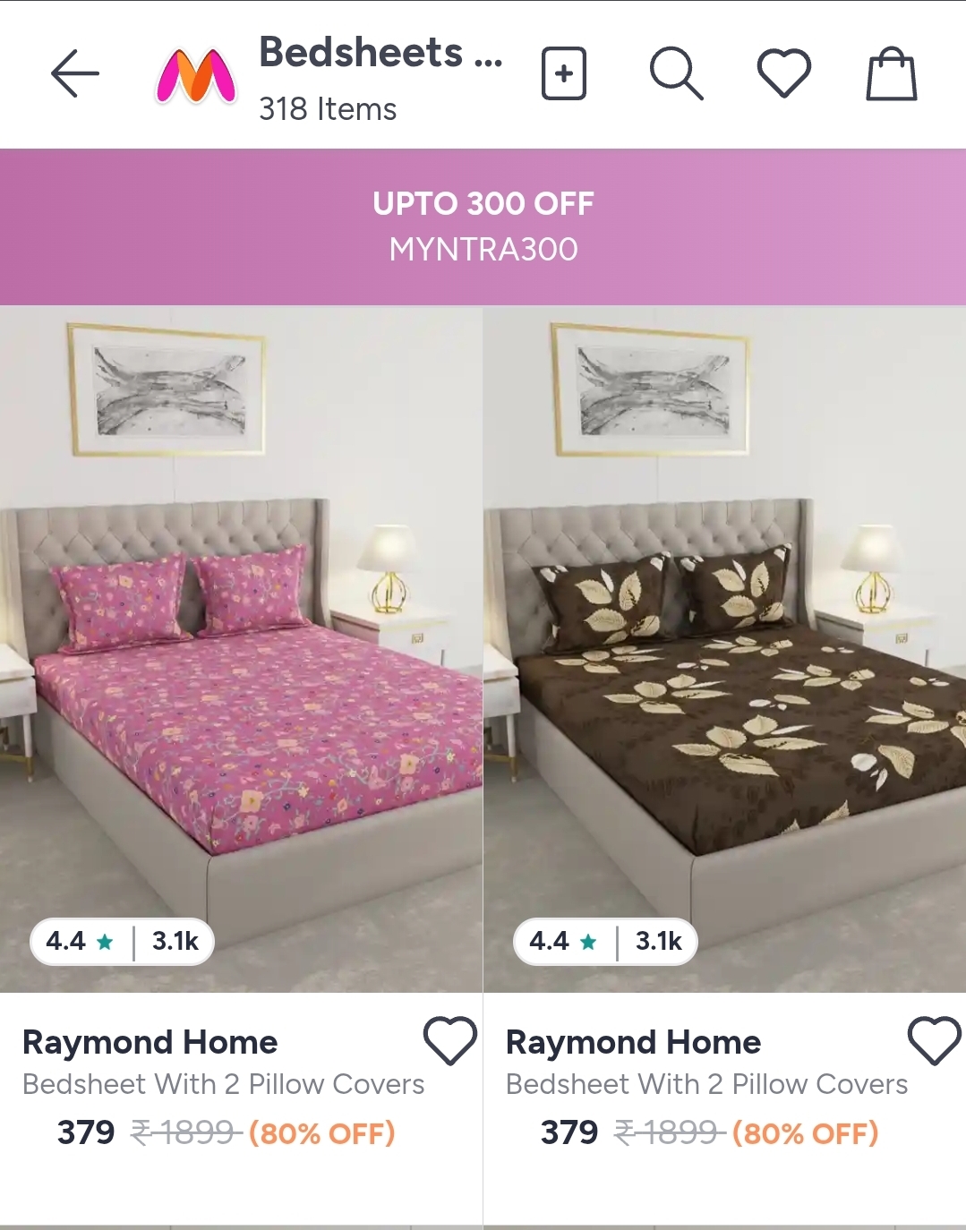 Myntra Raymond Bedsheets Sale - Flat 80% off