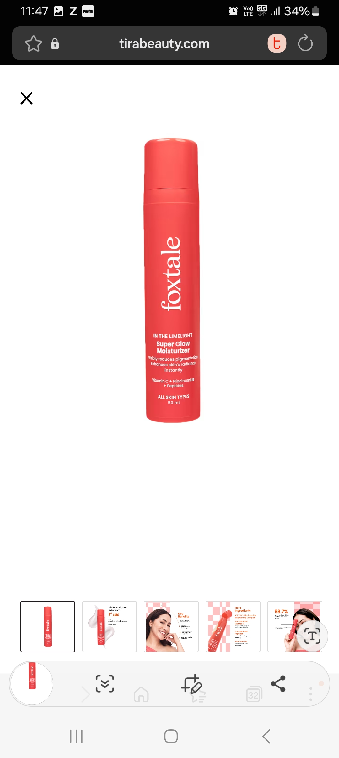 Foxtale Super Glow Moisturiser With 4% VitC-Niacinamide Complex For Brighter Skin (50ml)