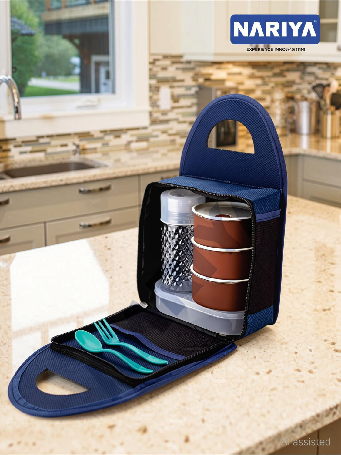 NARIYA NEW LUNCHBOX SET WITH 3 CONTAINER 1 BOTTLE SPOON SET AND CASSEROLE 3 Containers Stainless Steel Office Lunch Box