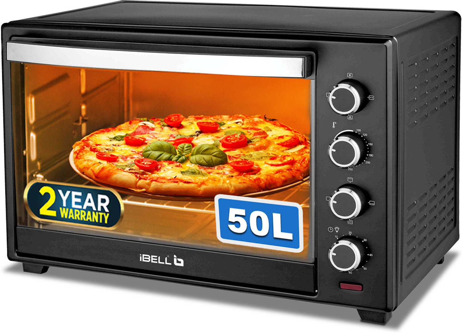 iBELL 50-Litre Oven Toaster Grill OTG DLX 50-Litre 2000 Watt Oven Toaster Grill OTG with Rotisserie, Convection Fan, InnerLight Technology, 60 Minute Timer, Black