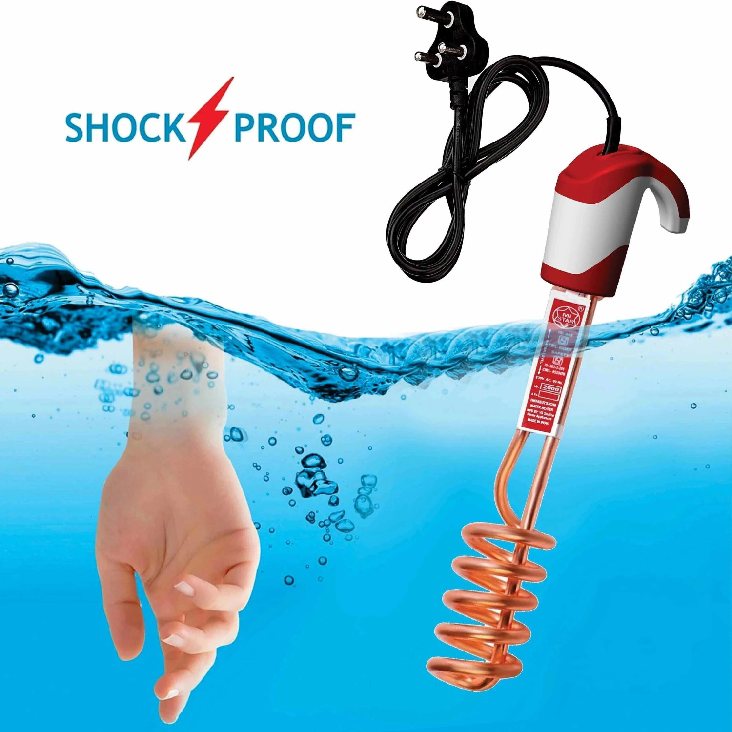Mi Star 2022 Copper Red 2000 W Shock Proof Immersion Heater Rod 1