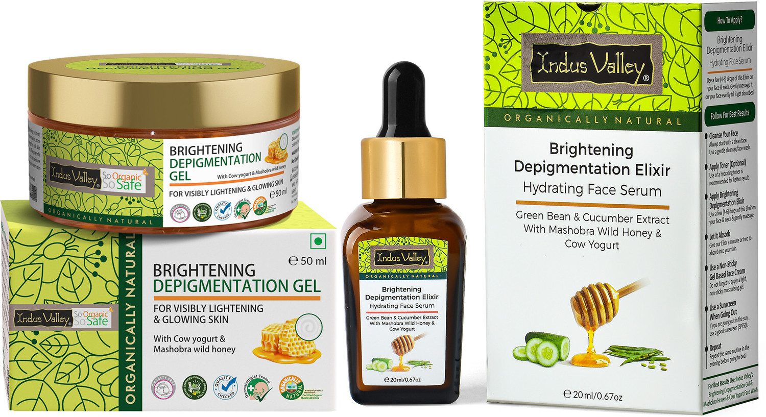 Indus Valley Depigmentation Gel - 50 ml & Brighttening Depigmentation Elixir Serum - 20 ml