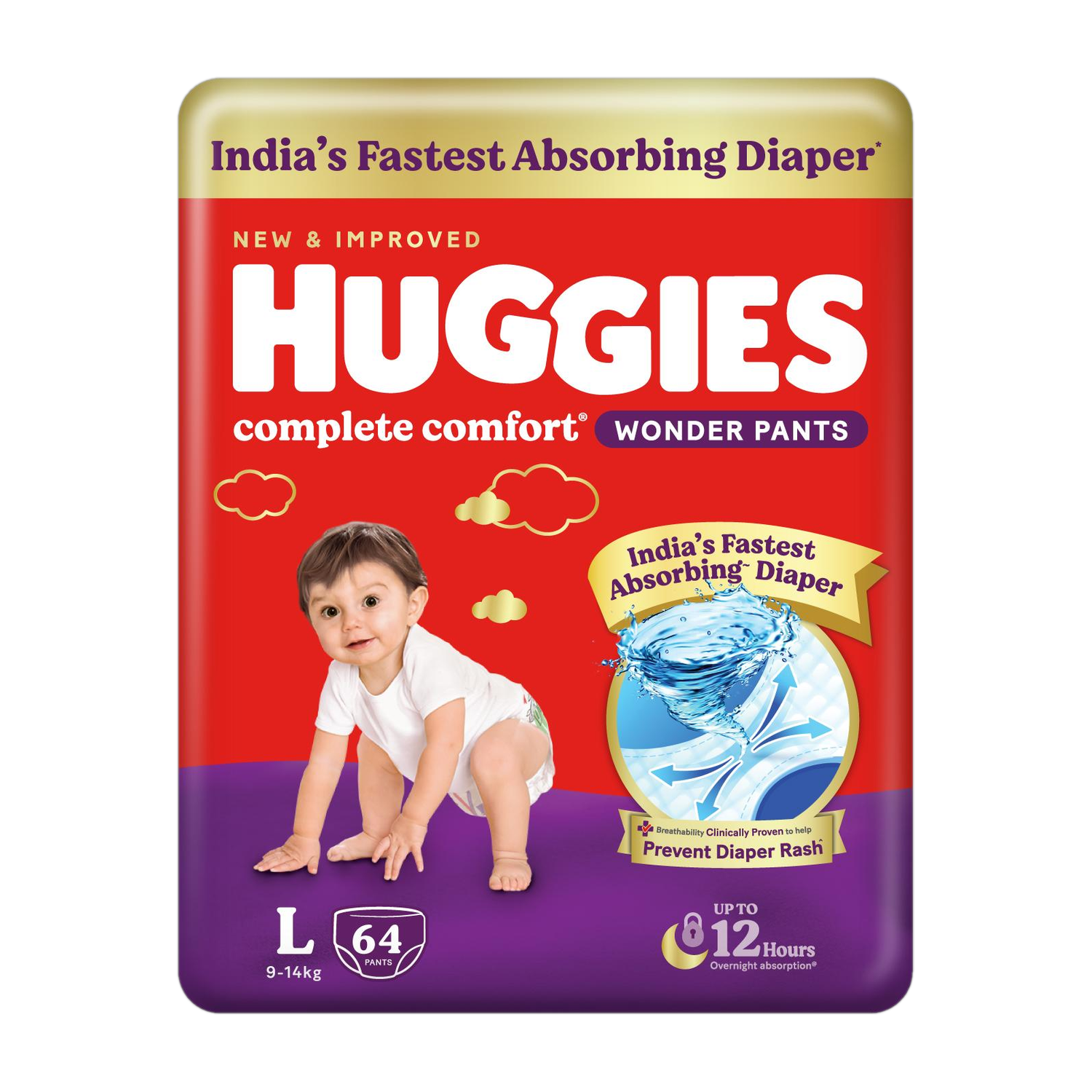 Huggies Complete Comfort Wonder Pants, India'S Fastest Absorbing Diaper | - L 1