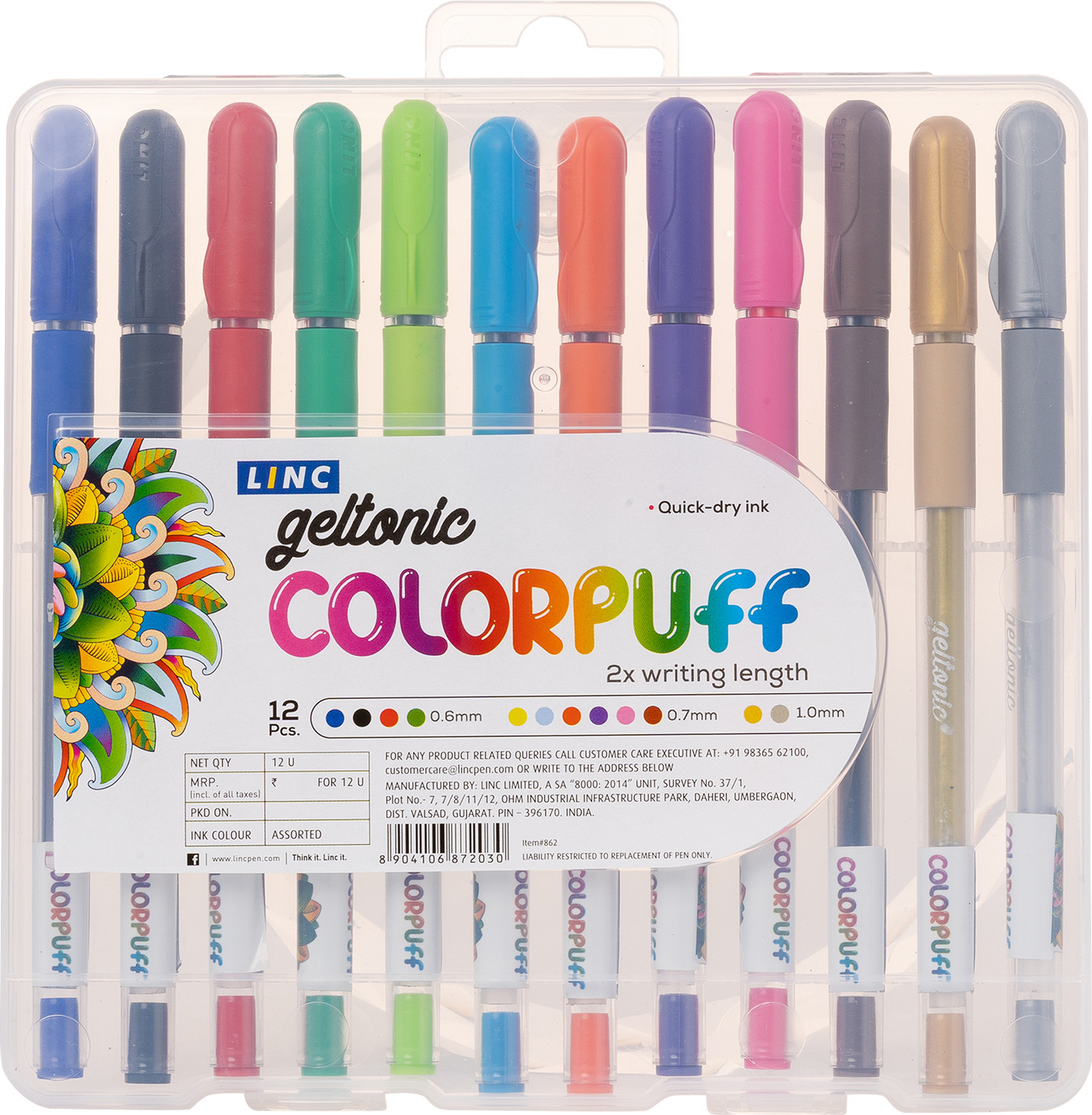 Linc Geltonic Colorpuff 12 Shades Gel Pen With Hard Box Case Gel Pen 1