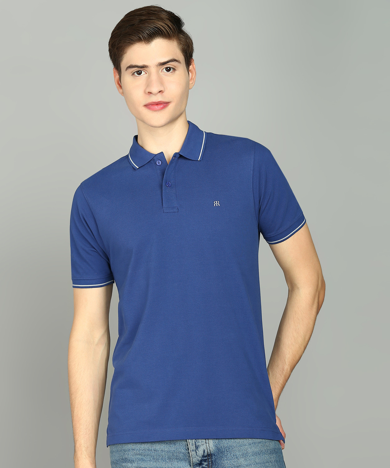 Raymond Solid Men Polo Neck Dark Blue T-Shirt