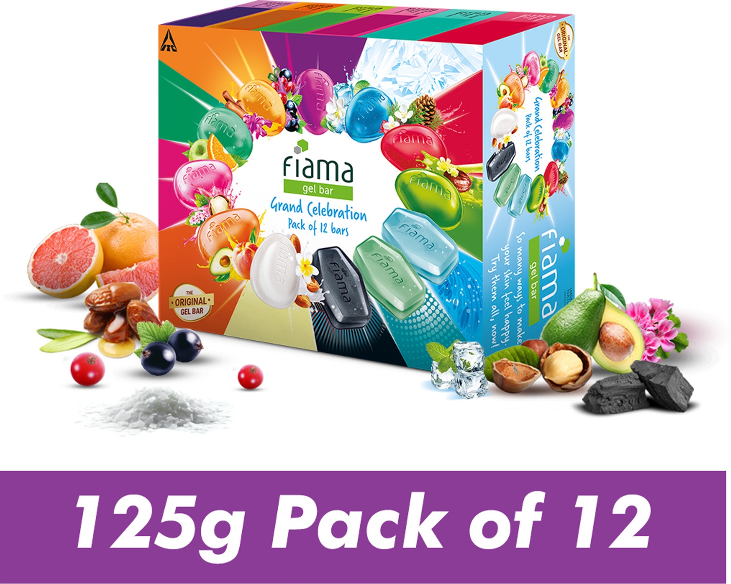 FIAMA Gel Bathing Bar Grand Celebration Pack with 12 Unique Gel Bars, Moisturized Skin