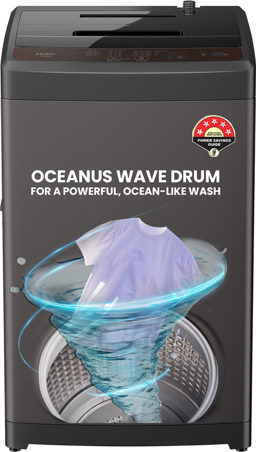 Haier 8 Kg With Ultra Fresh Air Technology, Oceanus Wave Steel Drum, Balance Clean Pulsator, Custom Wash Cycles With 15 Mins Quick Wash, Magic Filter Fully Automatic Top Load Washing Machine Grey, Black 1