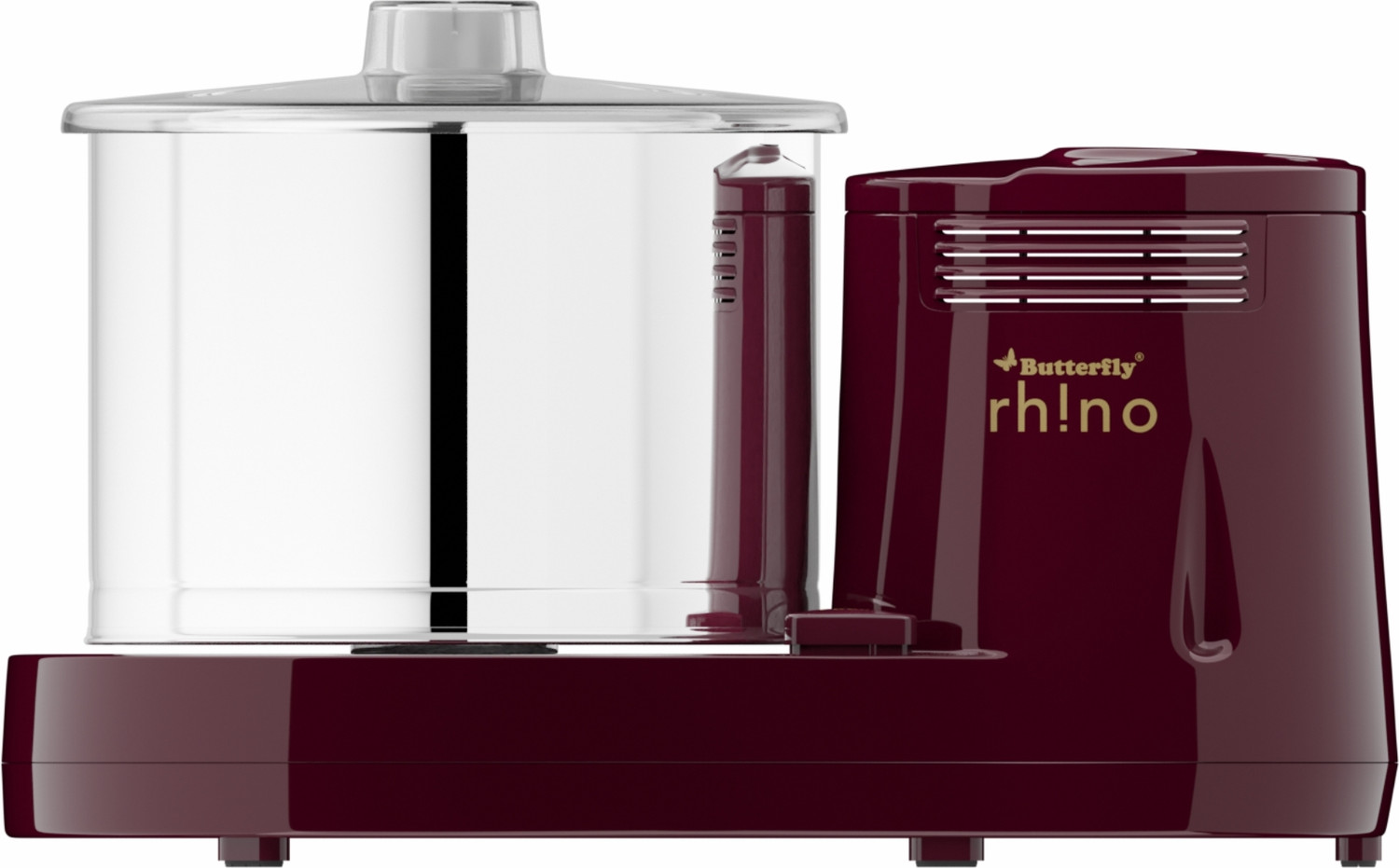 Butterfly Rhino 2 Ltr Wet Grinder 150 Watts | Shockproof ABS Body | 4-way Grinding | Easy Clean & Maintenance | Stainless Steel Drum | 2 Years Manufacturer's Warranty | Cherry Red