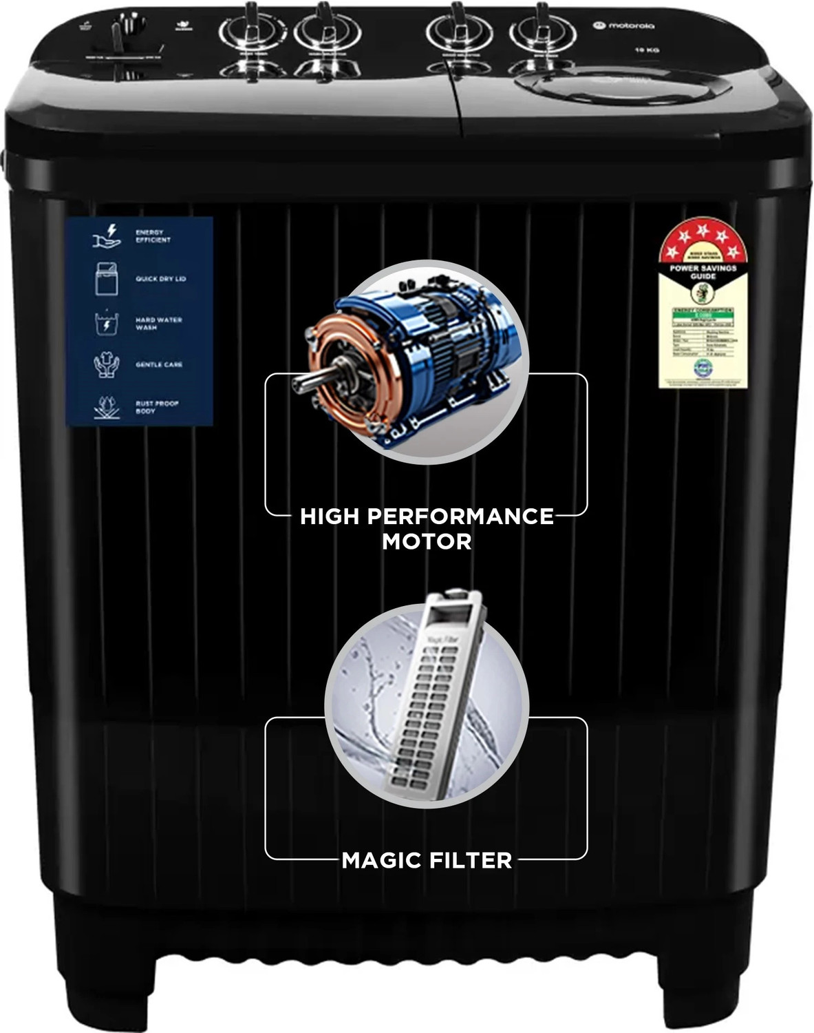 Motorola 10 Kg 5 Star Rating Midnight Series Semi Automatic Top Load Washing Machine Black 3