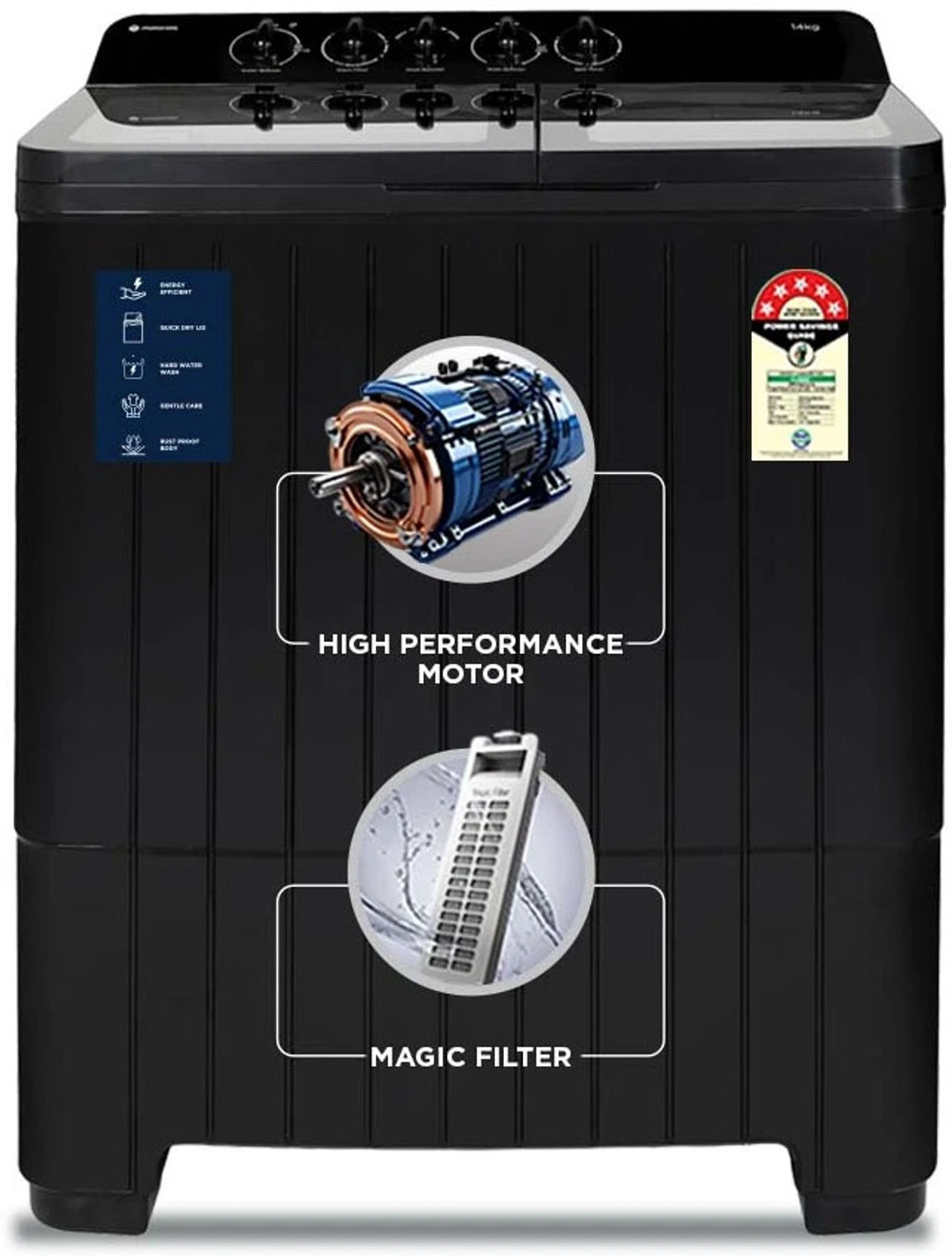 Motorola 14 Kg 5 Star Rating Midnight Series Soft Closing Glass Lid Semi Automatic Top Load Washing Machine Black 1