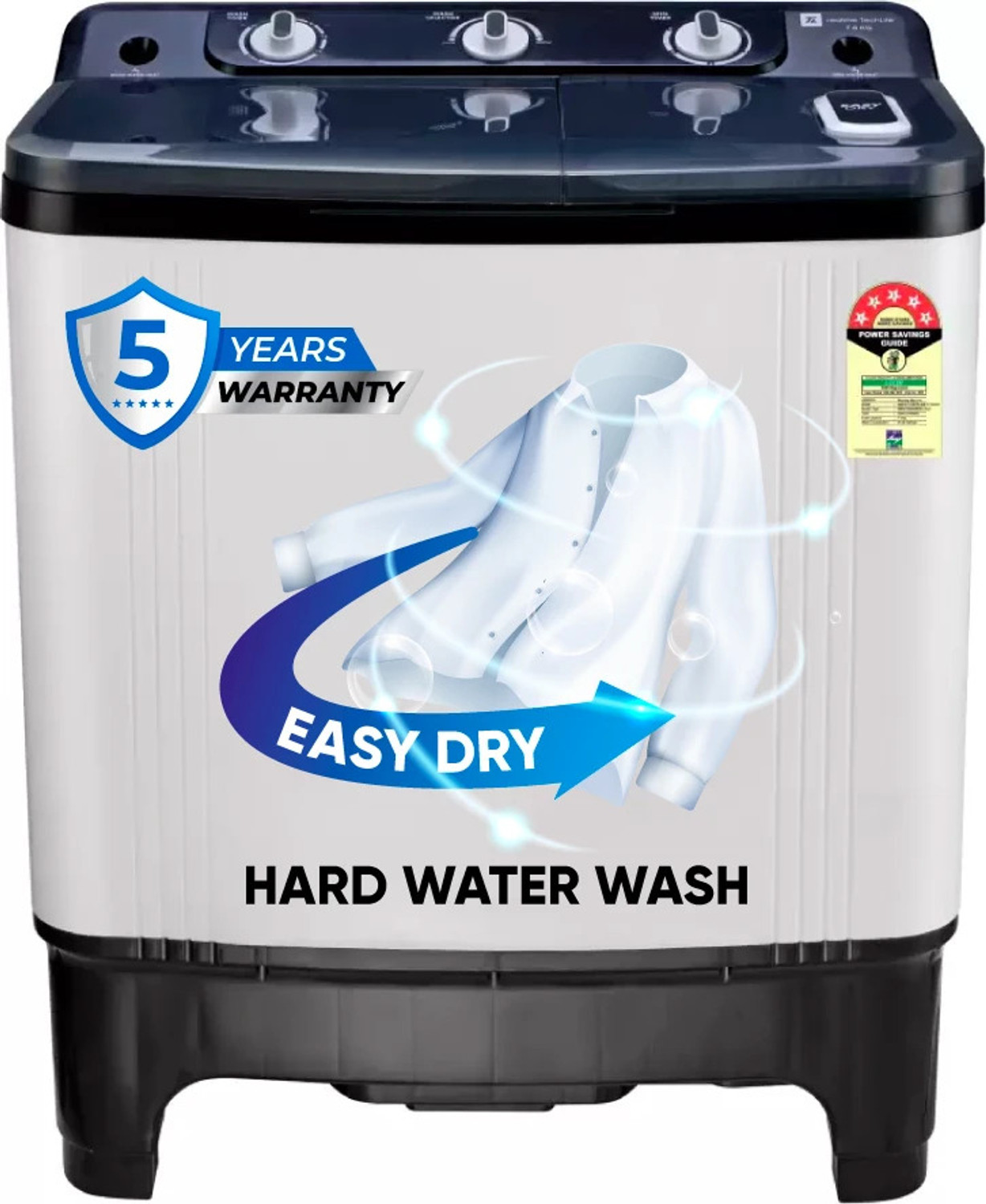 Realme Techlife 7 Kg 5 Star Rating Semi Automatic Top Load Washing Machine White, Black 1