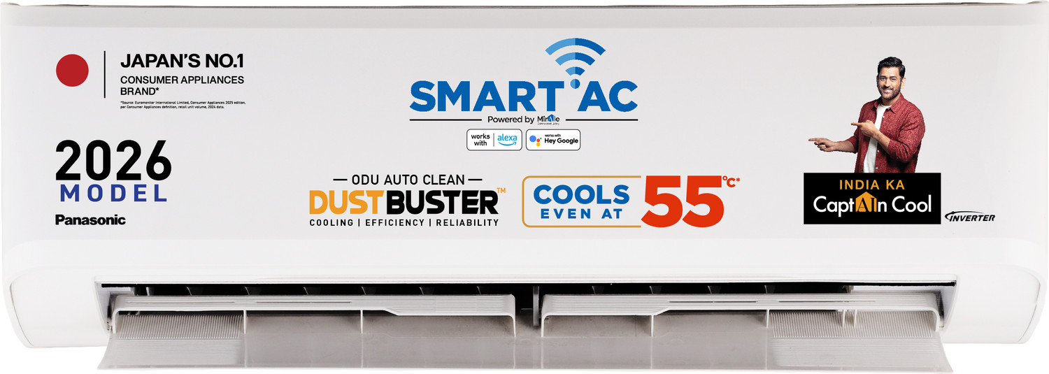 Panasonic 2026 Model 1 Ton 5 Star Split Inverter With Wi-Fi Smart, Dustbuster Tech, Matter Enabled, Ai, Higher Airflow, 4-Way Swing, Cools At 55 Deg. C, Copper Condenser, 8In1 Convertible, Pm0.1 Filter Ac 1
