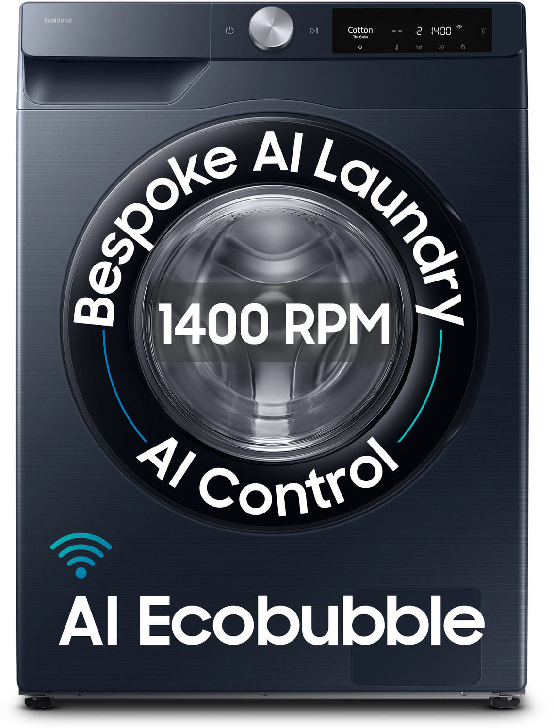 Samsung 12 kg 5 Star, AI Control, AI Ecobubble, Super Speed, Wi-Fi, Hygiene Steam, Digital Inverter Motor Fully Automatic Front Load Washing Machine with In-built Heater Black, Blue