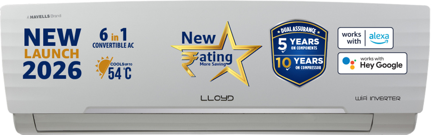Lloyd 2026 Model 1.5 Ton 5 Star Split Inverter With Wi-Fi Ac 1