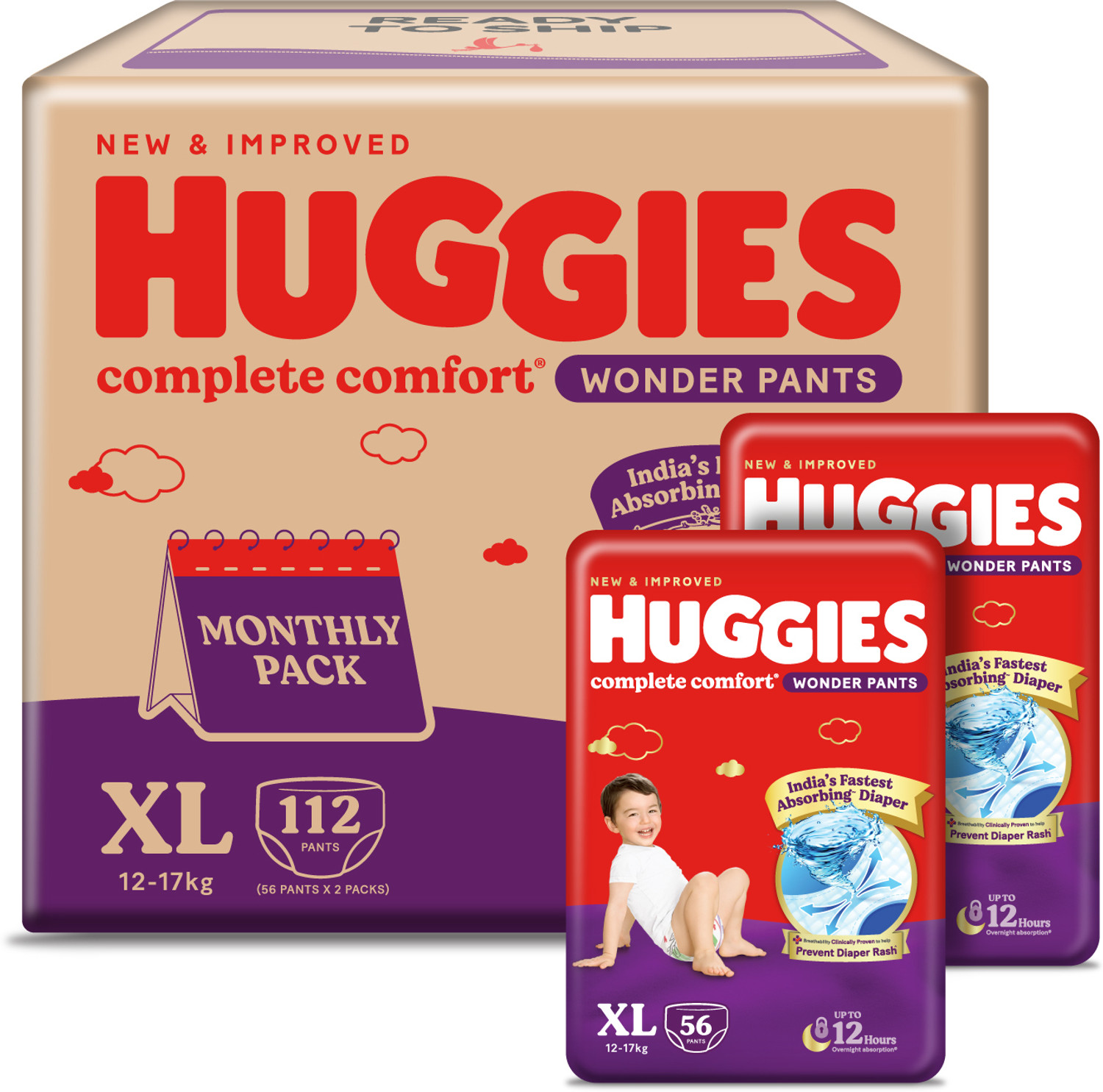Huggies Complete Comfort Wonder Pants, India'S Fastest Absorbing Diaper | - Xl 47