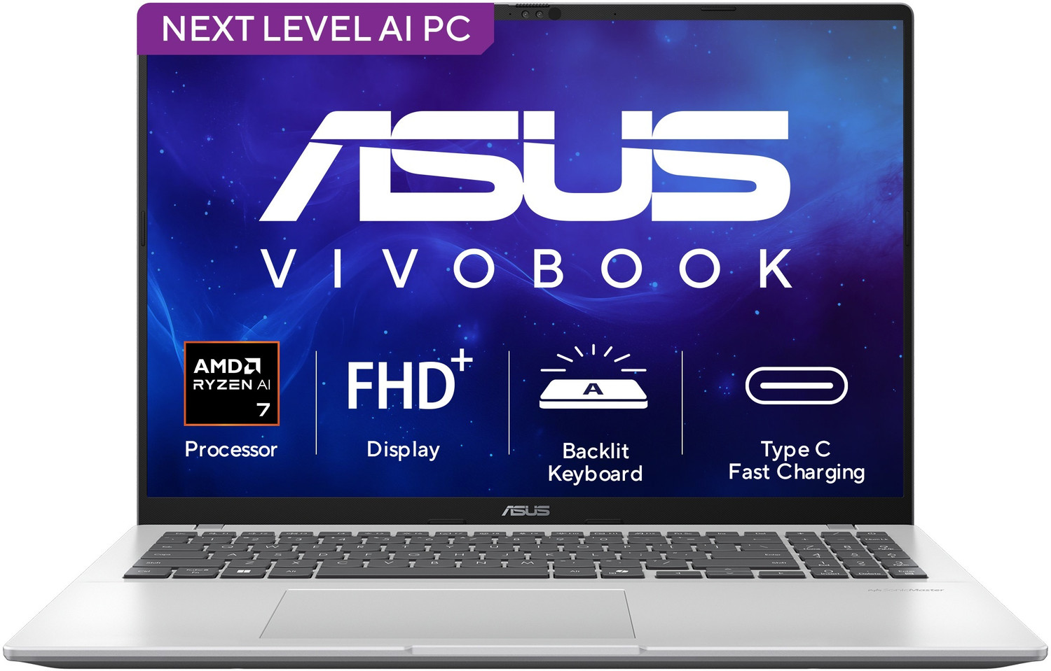 Asus Vivobook 16 (2026) Ai Pc With Office 2024 + M365 Basic*, Copilot+ Pc Amd Ryzen Ai 7 Hexa Core 445 - (16 Gb/512 Gb Ssd/Windows 11 Home) M1607Ga-Mb029Ws Thin And Light Laptop 1