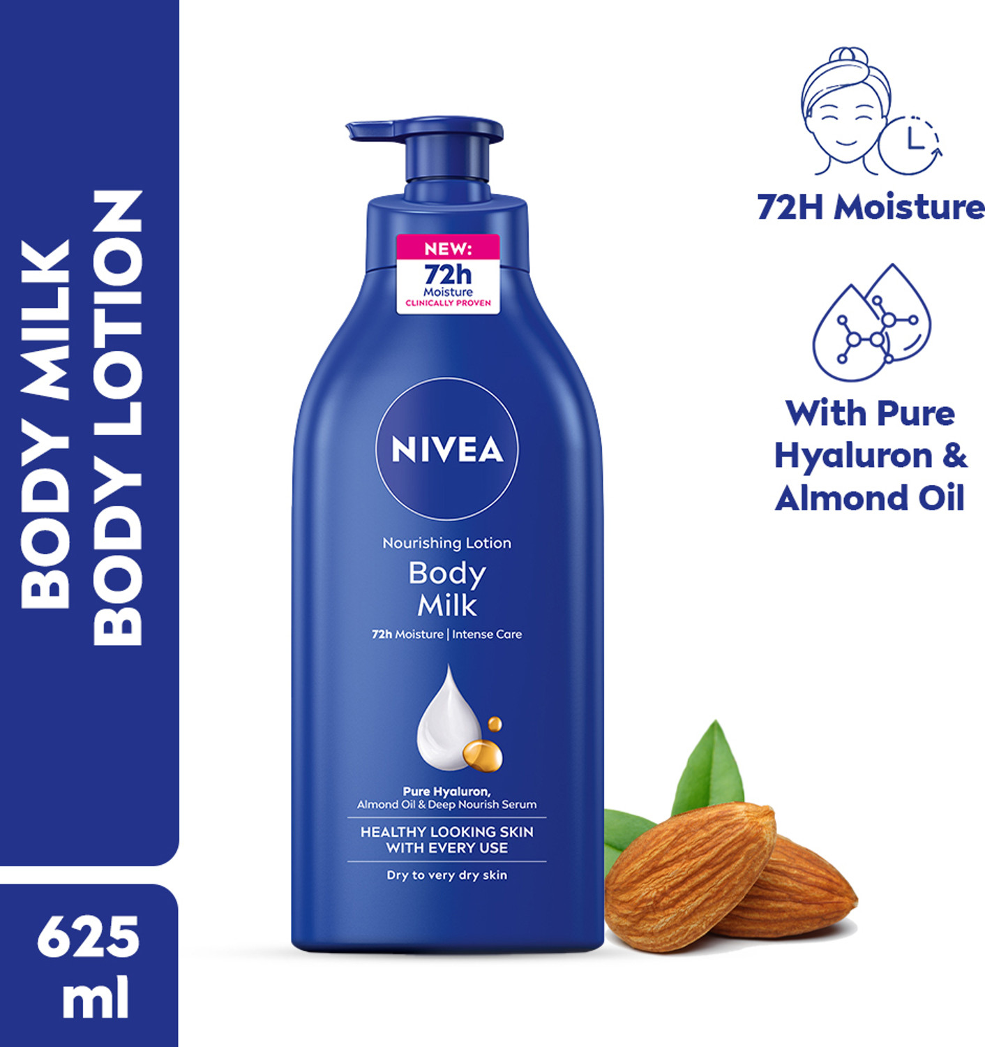 NIVEA Body Milk, Lotion Moisturizer, with Deep Moisture Serum, Hyaluron & Almond Oil