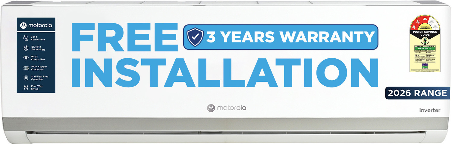 Motorola 2026 Model 1 Ton 3 Star Split Inverter With Wi-Fi | Free Installation With 3-Year Comprehensive Warranty With Attachments Included Ac 1