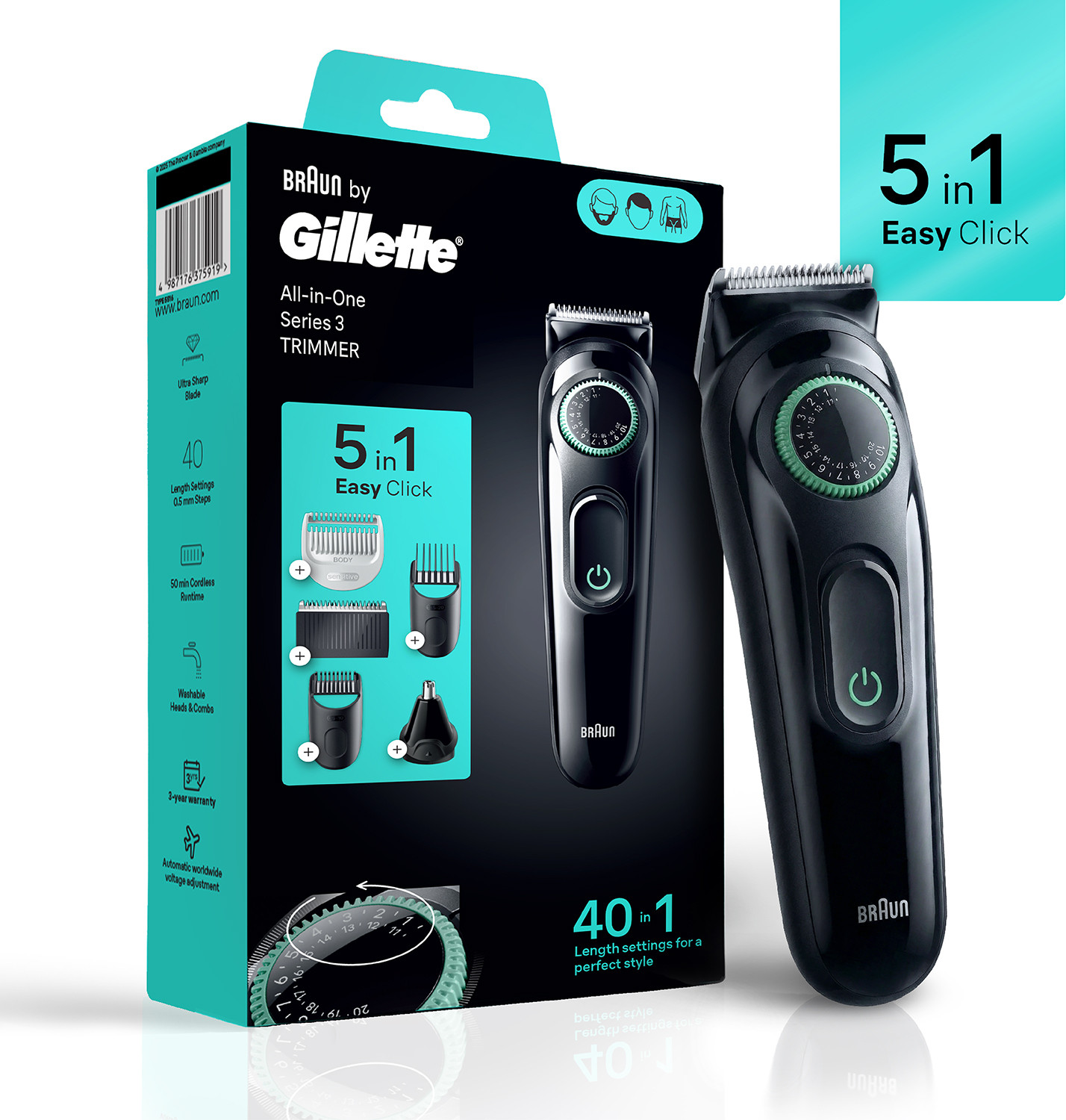 Gillette Aio3 Trimmer 50 Min Runtime 40 Length Settings 1