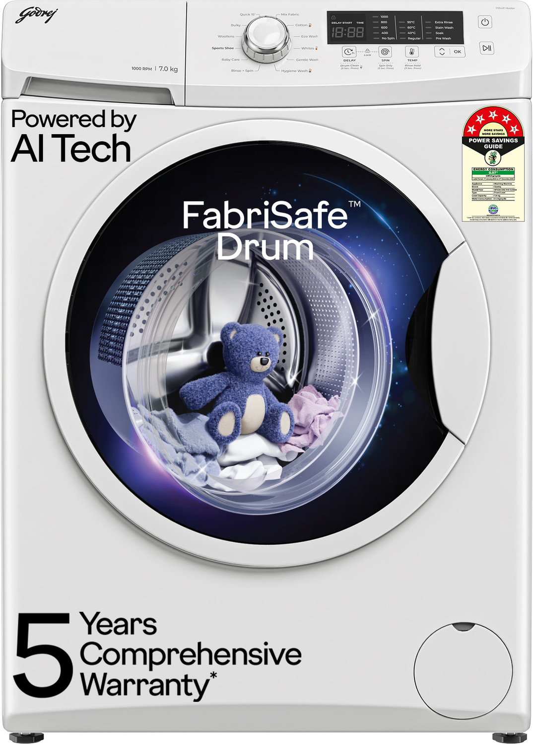 Godrej 7 Kg Ai Powered, Fabrisafe Drum, Eco Wash Fully Automatic Front Load Washing Machine White 1