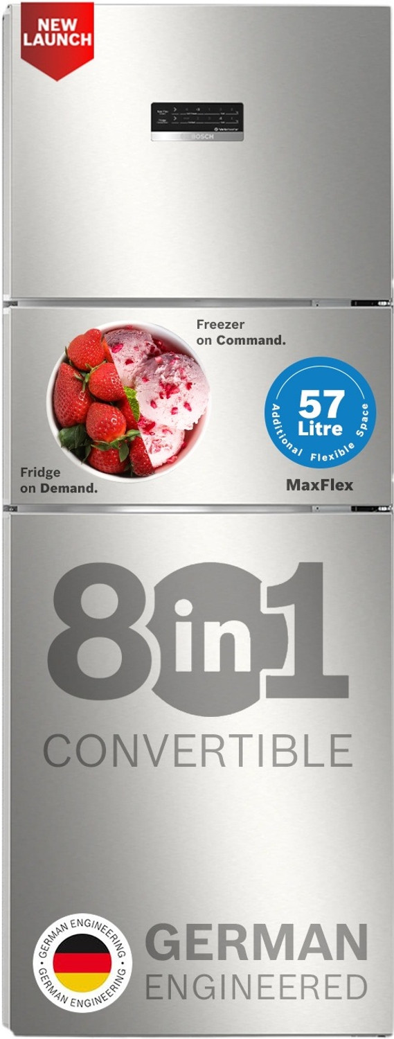 Bosch 302 L Frost Free Triple Door 3 Star Refrigerator With Large Led Display, 18 Hrs Cooling Retention,Adaptive Intelligence, Vitafresh 10 Day Fresh Technology 1