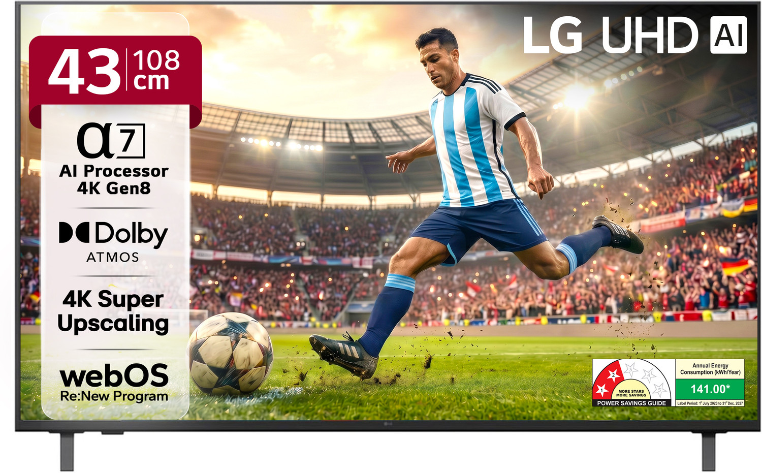 LG AI TV UA7380 108 cm (43 inch) Ultra HD (4K) LED Smart WebOS TV 2025 Edition with Alpha7 AI Processor 4K Gen8 | 4K Super Upscaling| 4K Expression Enhancer | NEW AI Magic Remote Compatible | AI Search with MS Copilot | AI Sound Pro (9.1.2 ch) | LG Shield | Chromecast Built-in