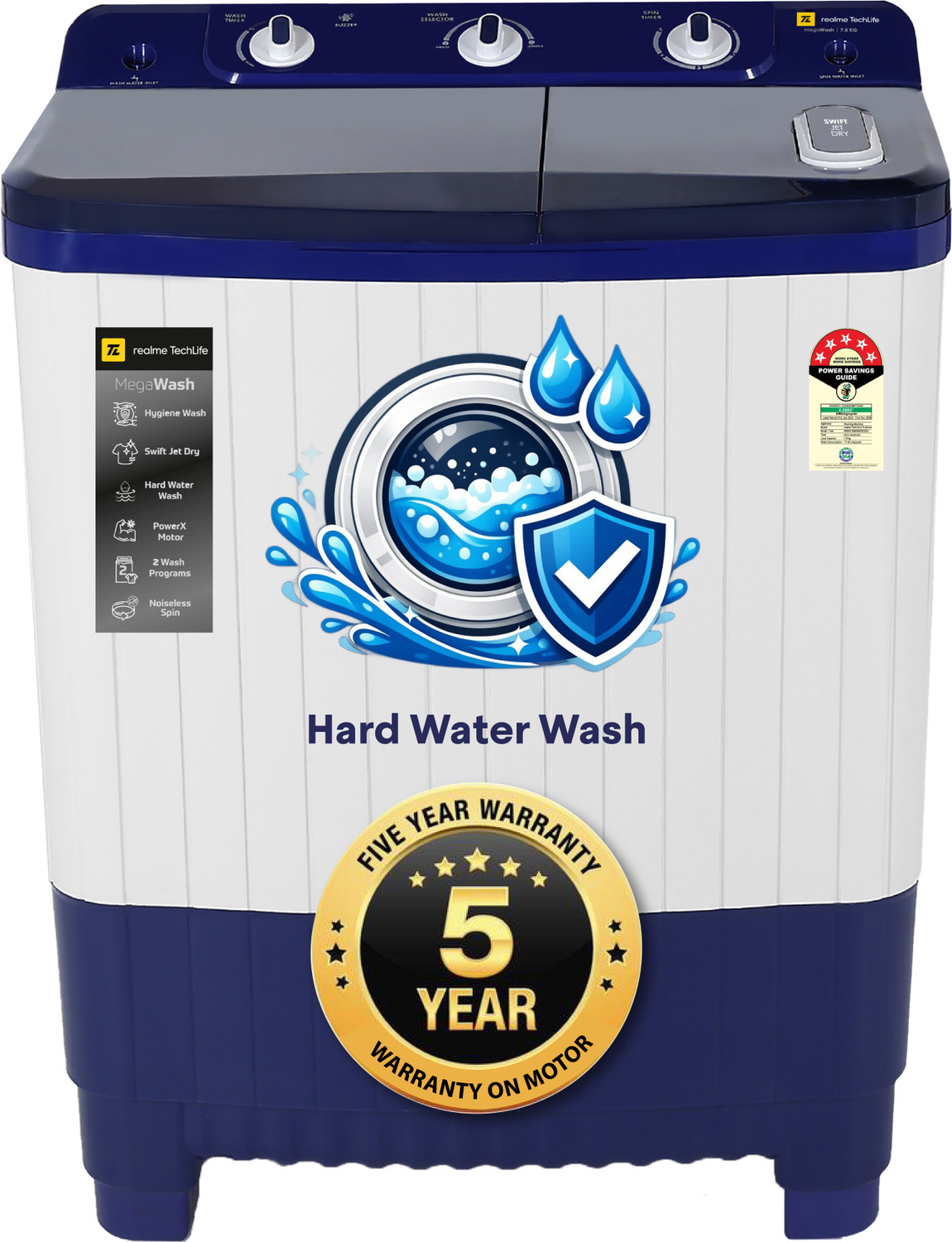 Realme Techlife 7.5 Kg Semi Automatic Top Load Washing Machine Blue, White 1