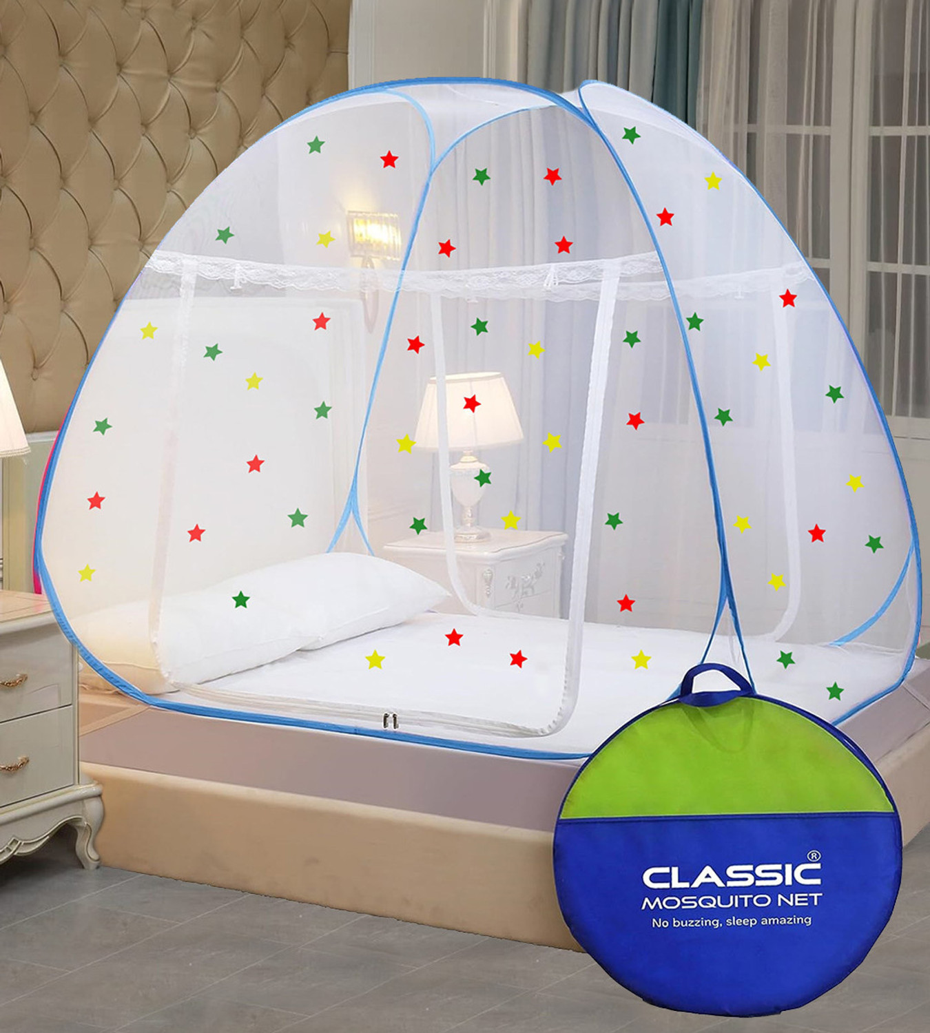 Classic Mosquito Net Foldable For (LBH-200x200x145 cms)King Size & Double Bed Polyester Washable Adults Mosquito Net