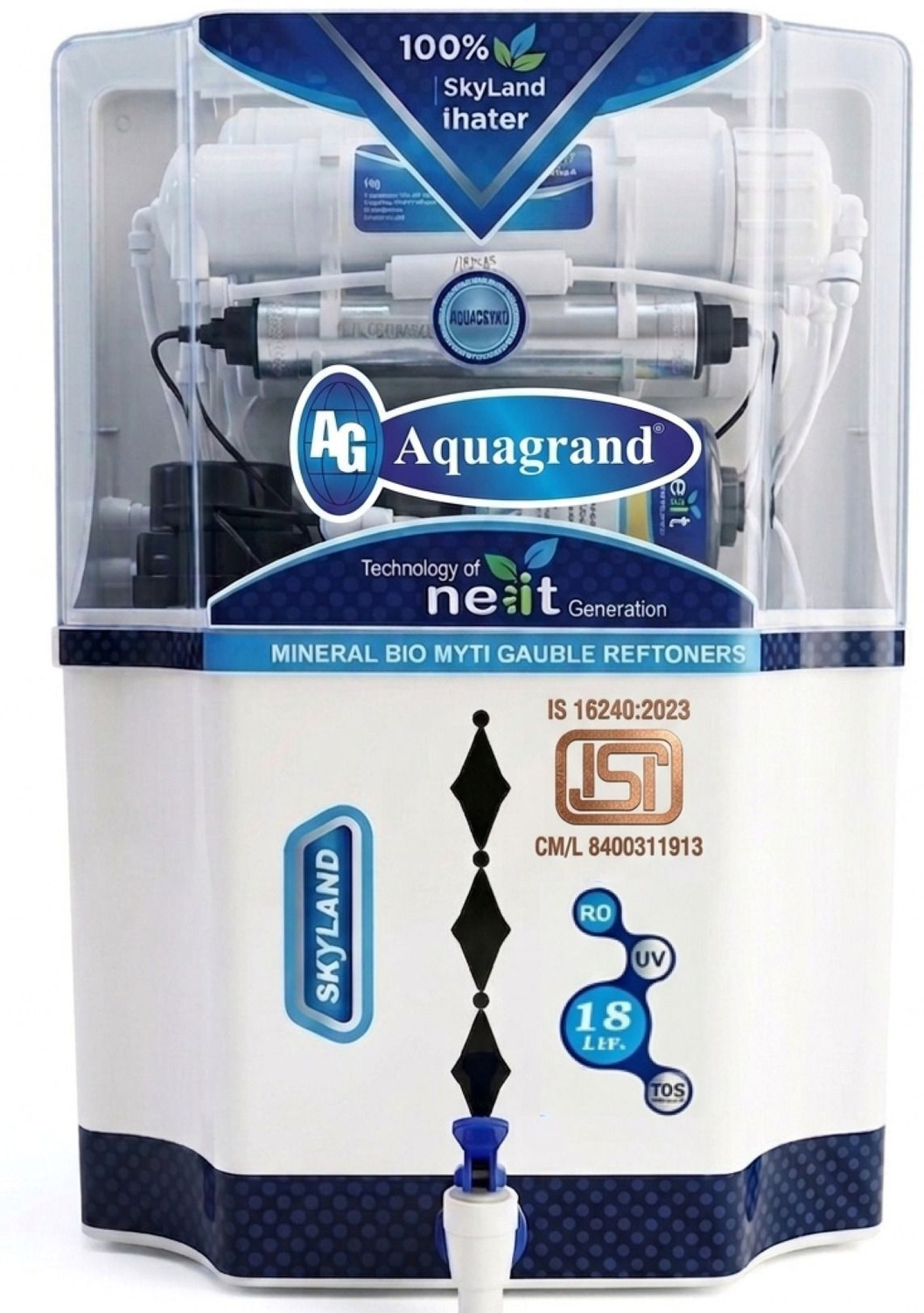 Aquagrand Skyland 1 Year Warranty| Multi Stage Purification Technology | 18 L Ro + Uv + Uf + Tds Control Water Purifier 1