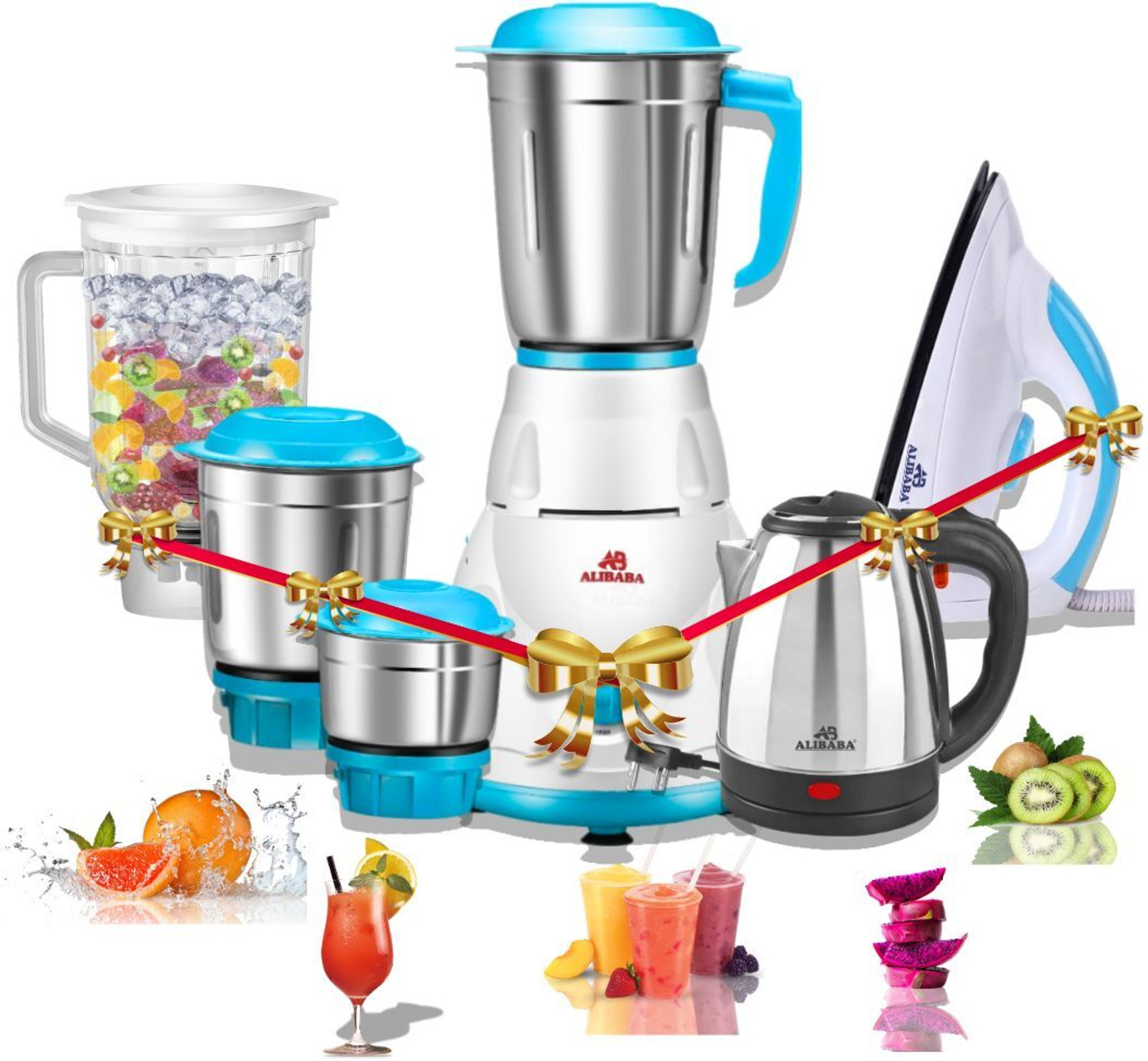 Alibaba Pearl Electric Kettle (2L, Silver) &Amp; 550 W Mixer Grinder 1