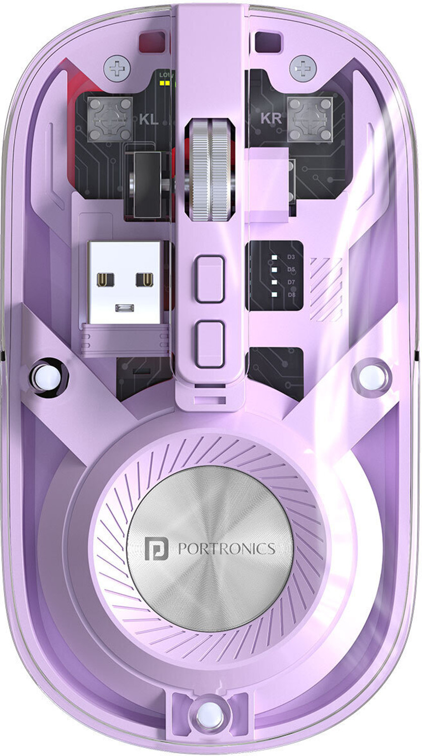 Portronics Toad 8 Ambidextrous Optical Mouse Transparent, Rechargeable, Silent