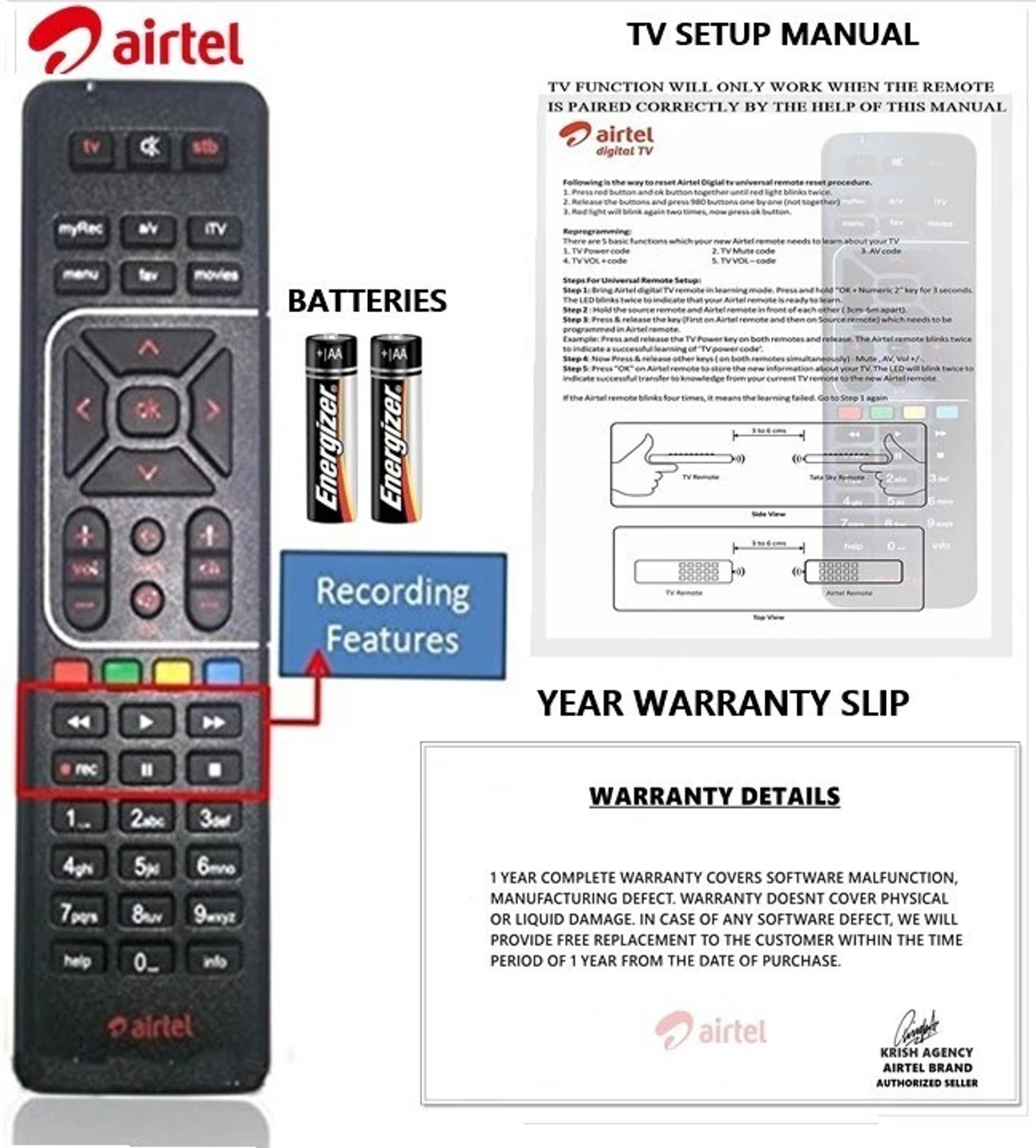 Airtel 100% Original Hd Recording Universal (Works With All Tv) Airtel Dth Remote Controller 1