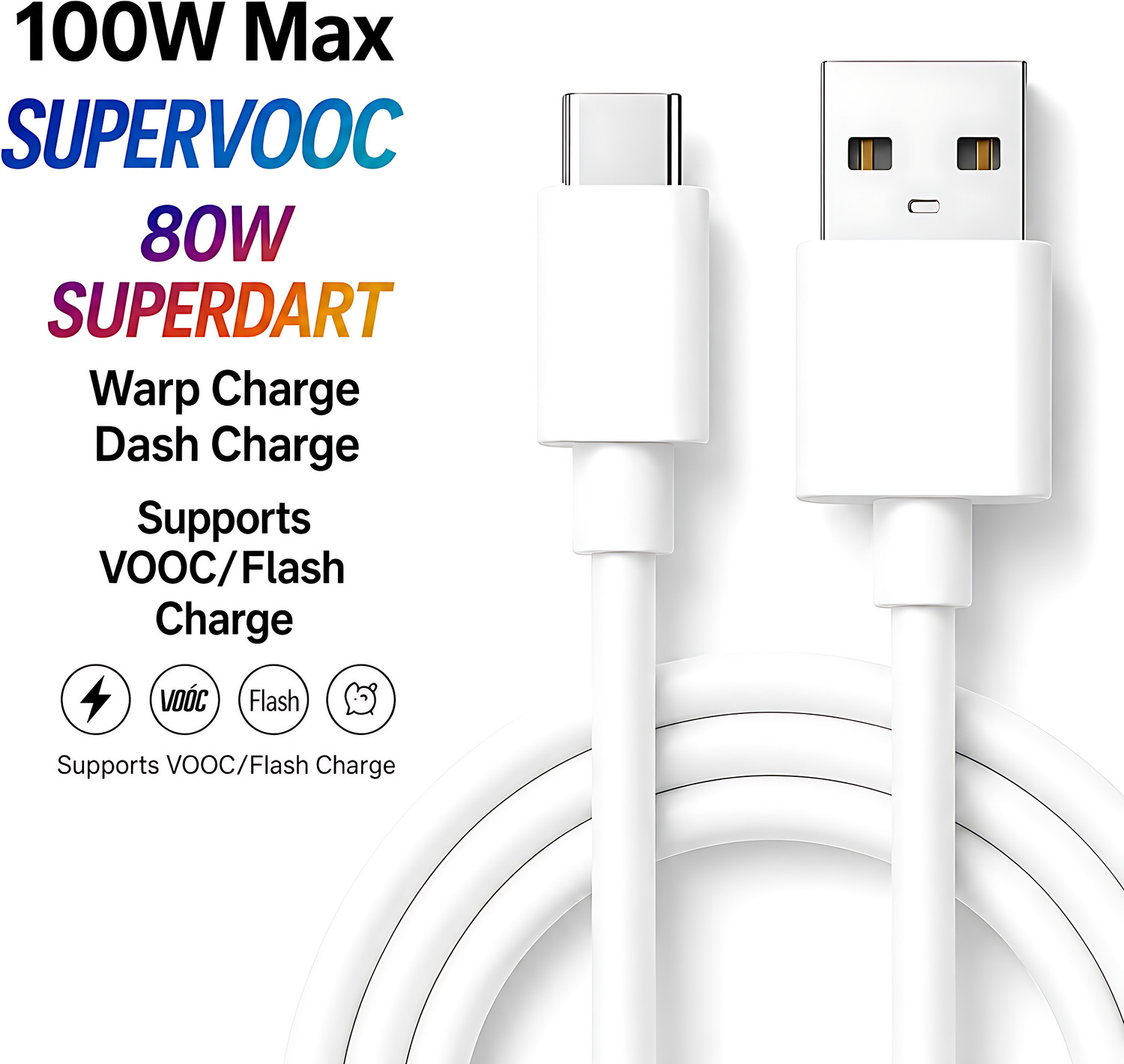 Mak Usb Type C Cable 8 A 1 M Tpe 100W Usb To Type-C Fast Charging Cable With Warp Charge &Amp; Supervooc Support – High Speed Data Transfer, Durable Braided Charger Cable 1