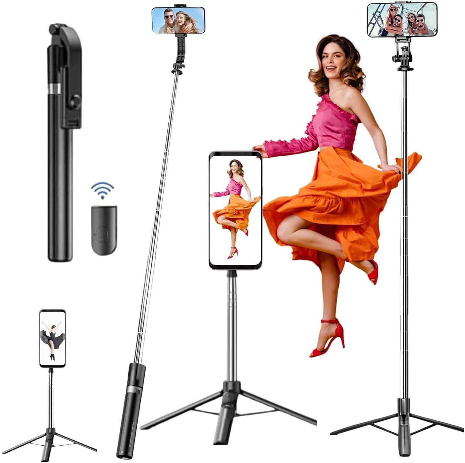 Hold Up Hold Up R1-L Super Long Selfie Stick 170Cm, Tripod Stand With Detachable Bluetooth Remote Tripod Bluetooth Selfie Stick 1