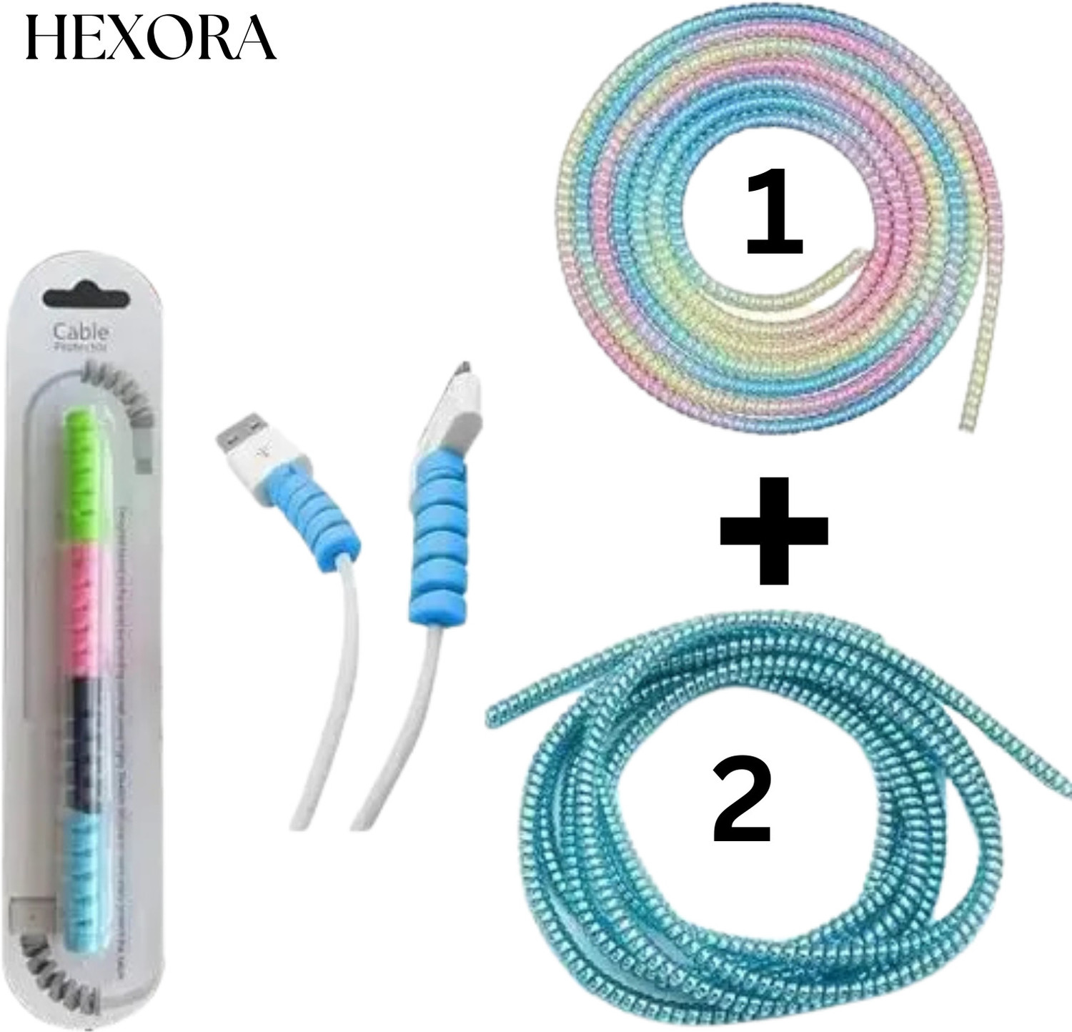 Hexora Cable Protector Combo (Pack Of 1 Pink + 1 Blue + 1 Pack Of 4 Cable Guards) Cable Protector 1