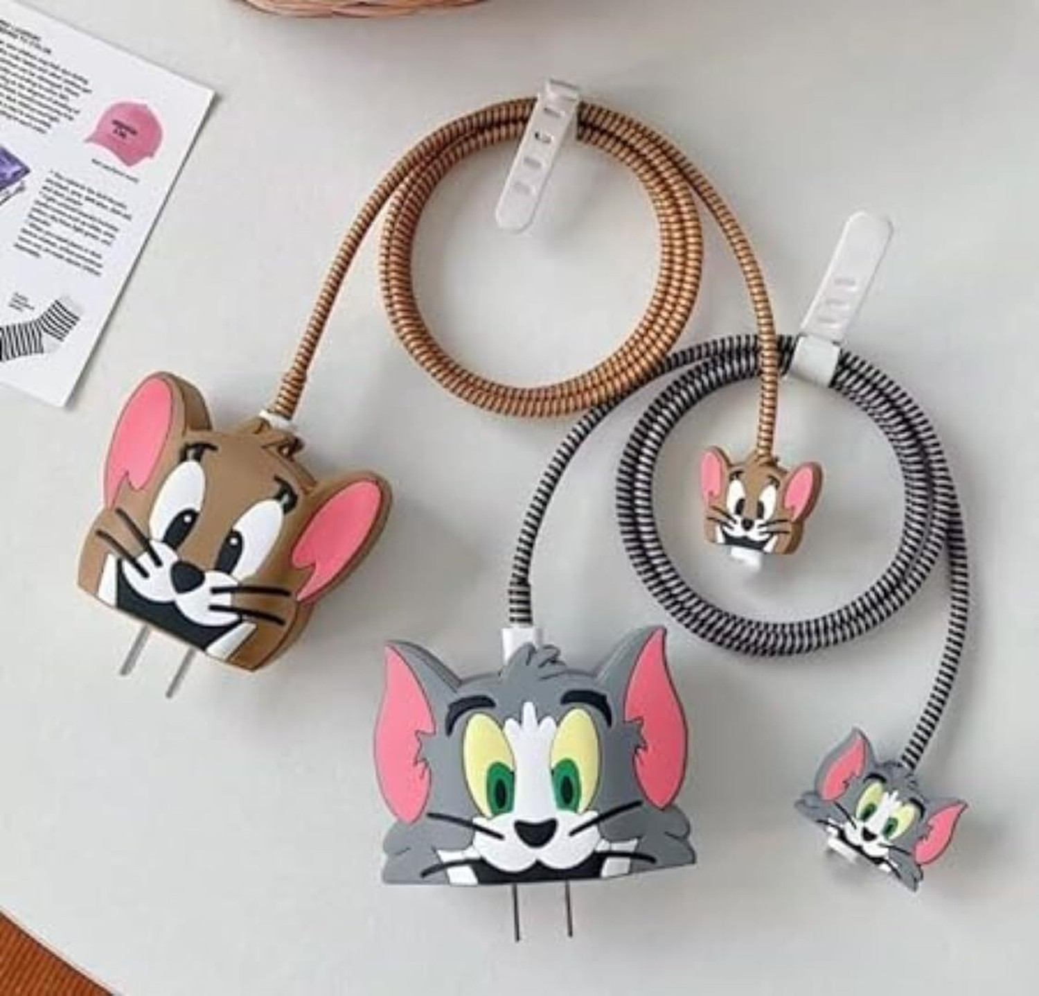 Webilla Pack Of2 Charger Cover For Iphone 18W-20W Charger, 3D Cartoon Tom Andjerry Brown Cable Protector 3