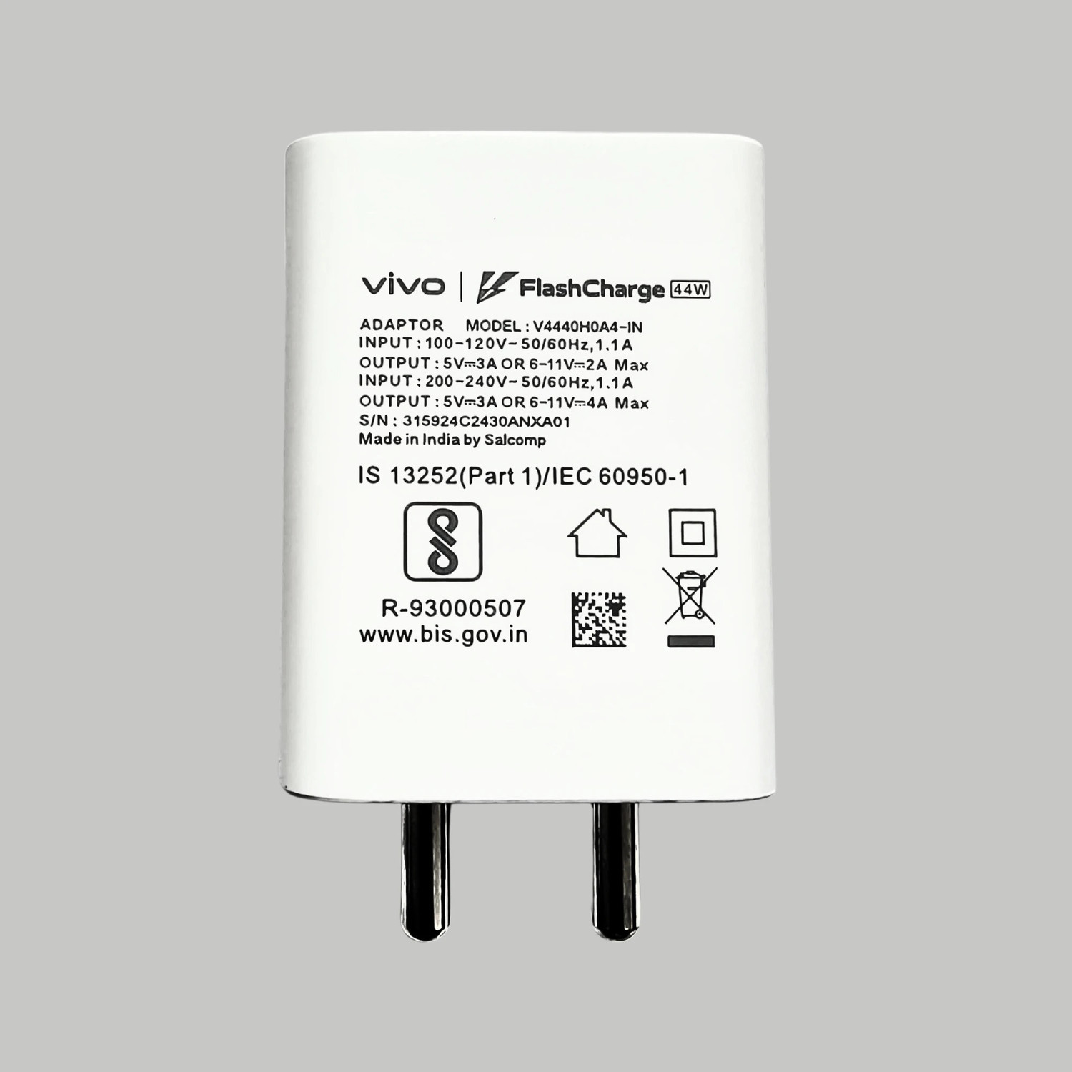 Vivo 44 W Vooc 4 A Wall Charger For Mobile With Detachable Cable 1