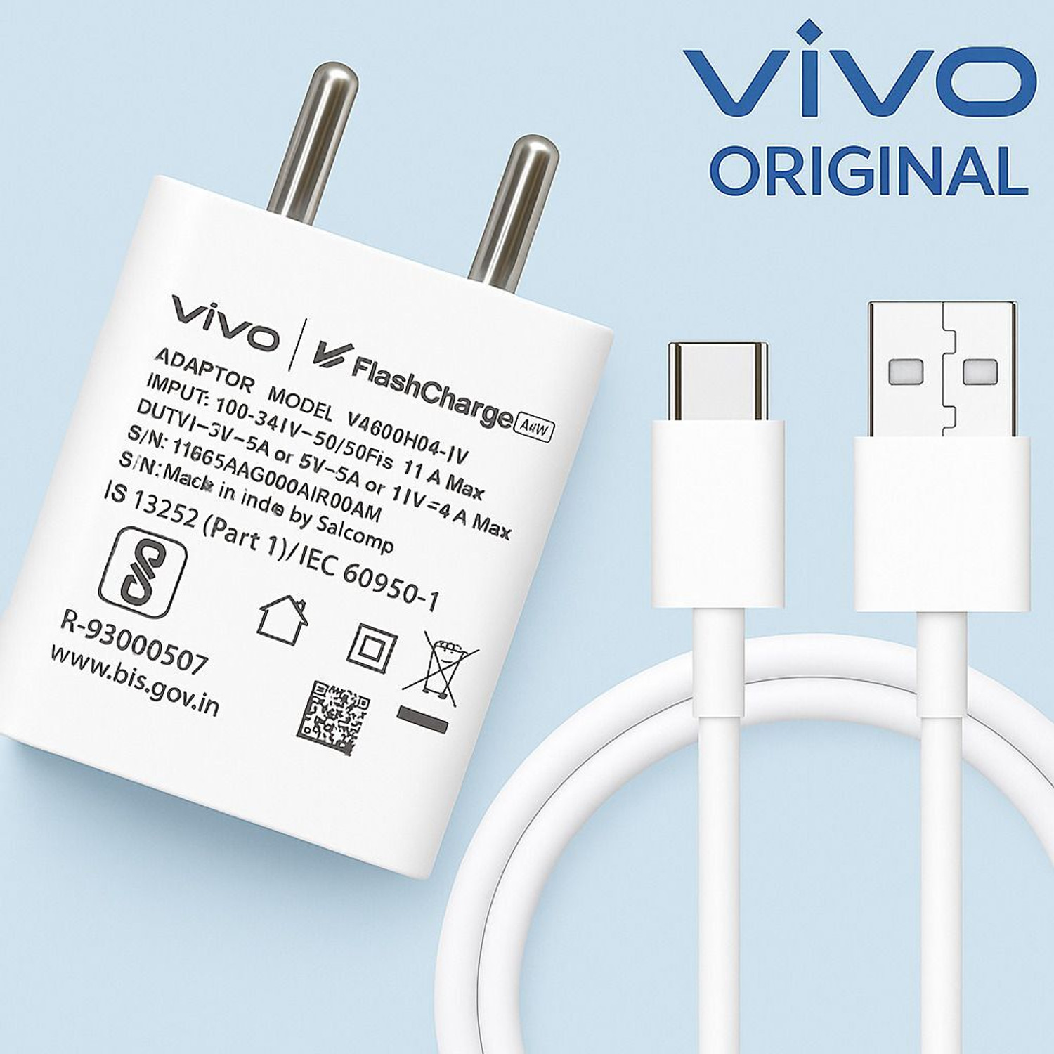 Vivo 44 W Qualcomm 2.0 2 A Wall Charger For Mobile With Detachable Cable 9