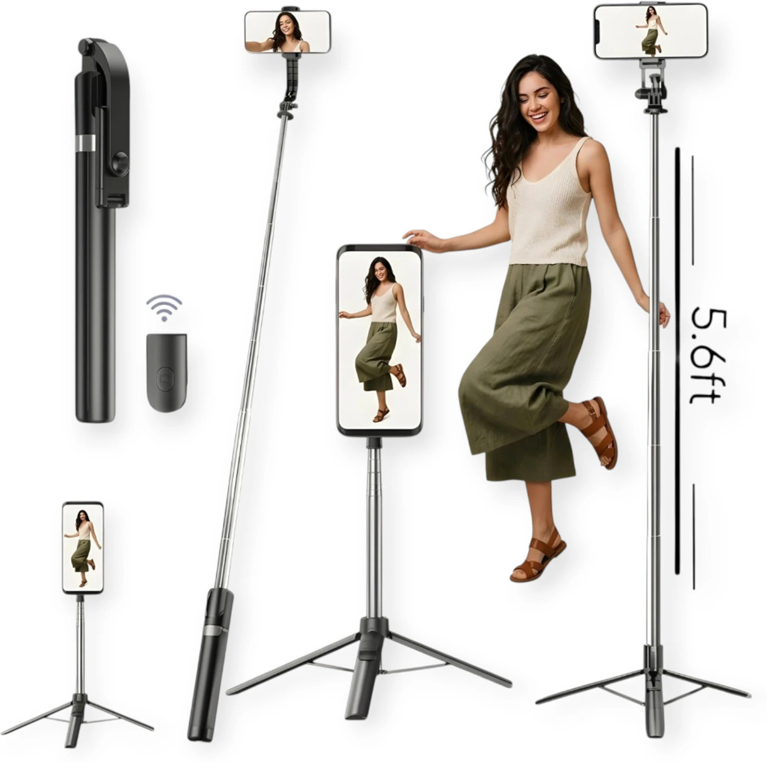 Hold Up 67Inch/ 170Cm Long Selfie Stick Tripod Stand With Wireless Remote, Long Tripod Stand With 360° Rotation, Compatible With Mobile/Gopro For Travel,Compatible With Iphone And All Smartphones Bluetooth Selfie Stick 1