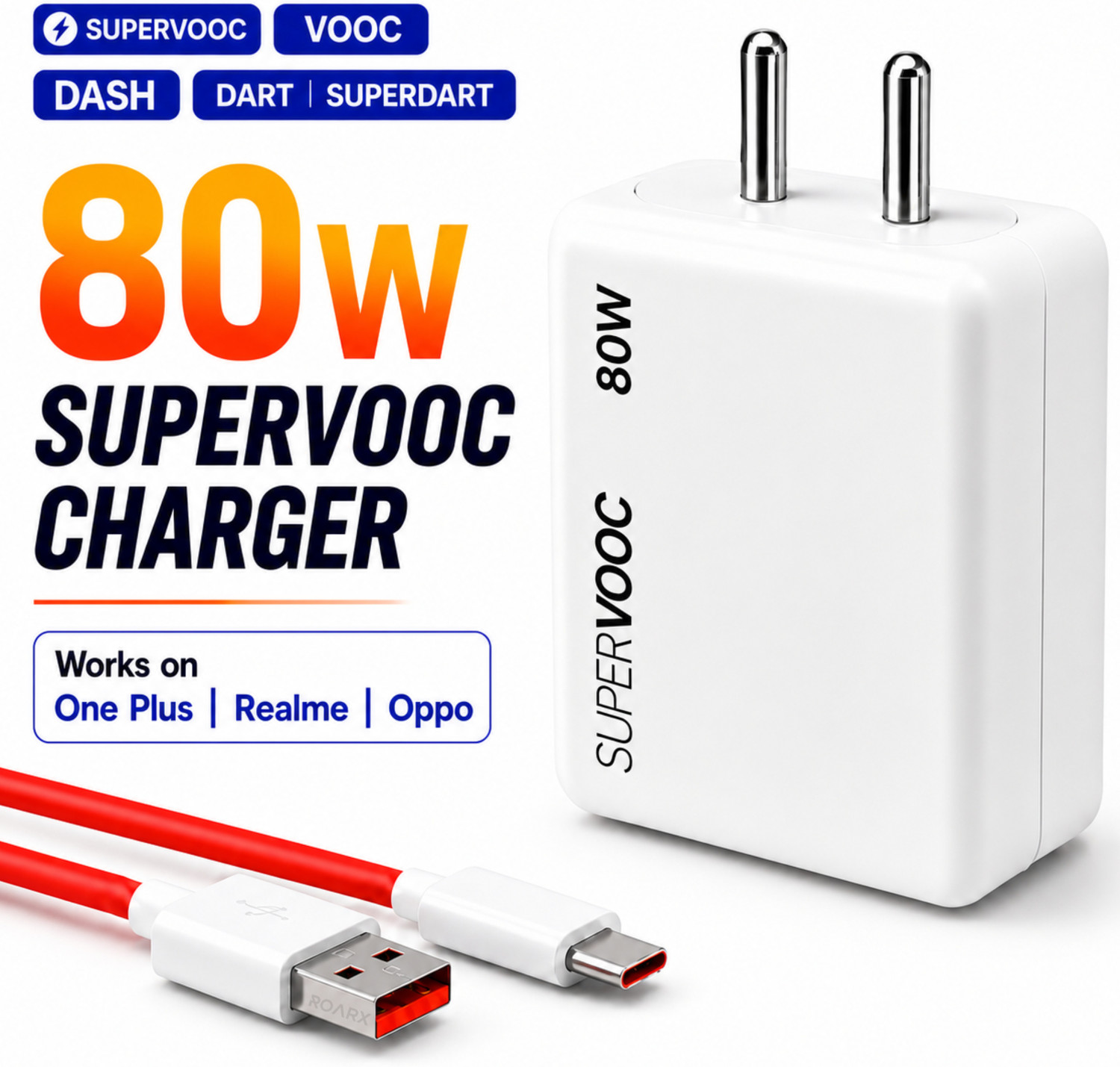 Techblaze 80 W Supervooc 7.3 A Wall Charger For Mobile With Detachable Cable 1