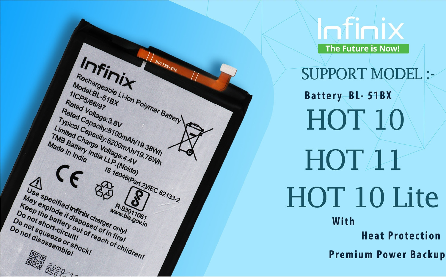 Infinix Mobile Battery For Bl 51Bx Infinix Hot 10 Lite / Hot 11 /Hot 10 / - 5200 Mah 3