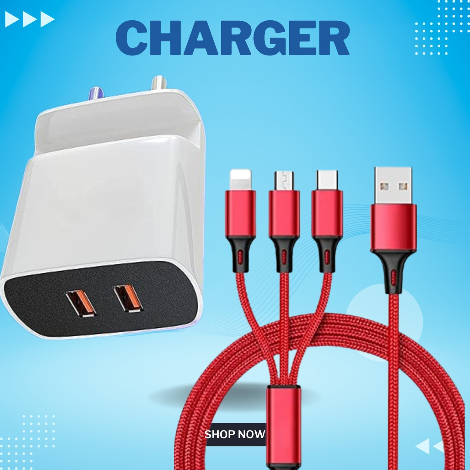 Maxxcen 40 W Quick Charge 3.4 A Multi-Pin Wall Charger For Mobile With Detachable Cable 1