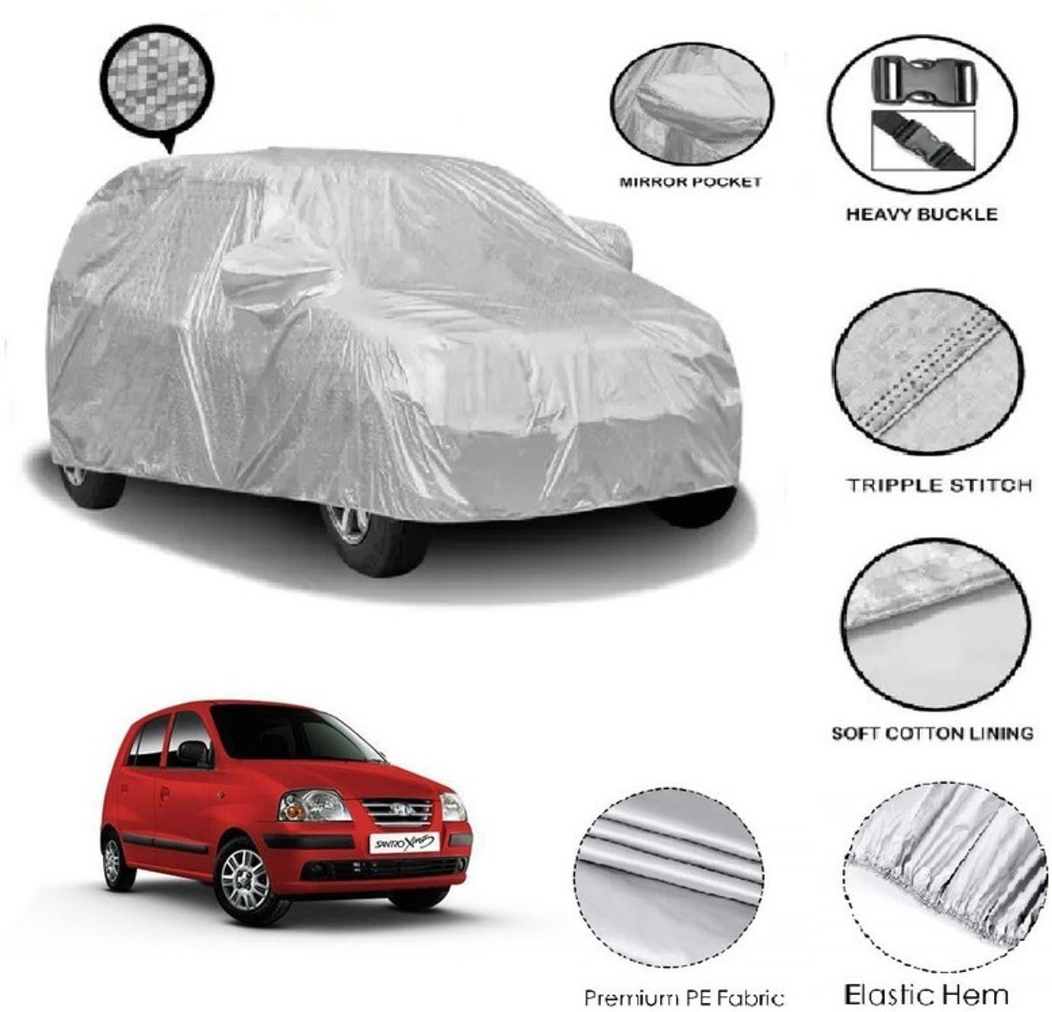 Giffen Car Cover For Hyundai Santro Xing (With Mirror Pockets) 1