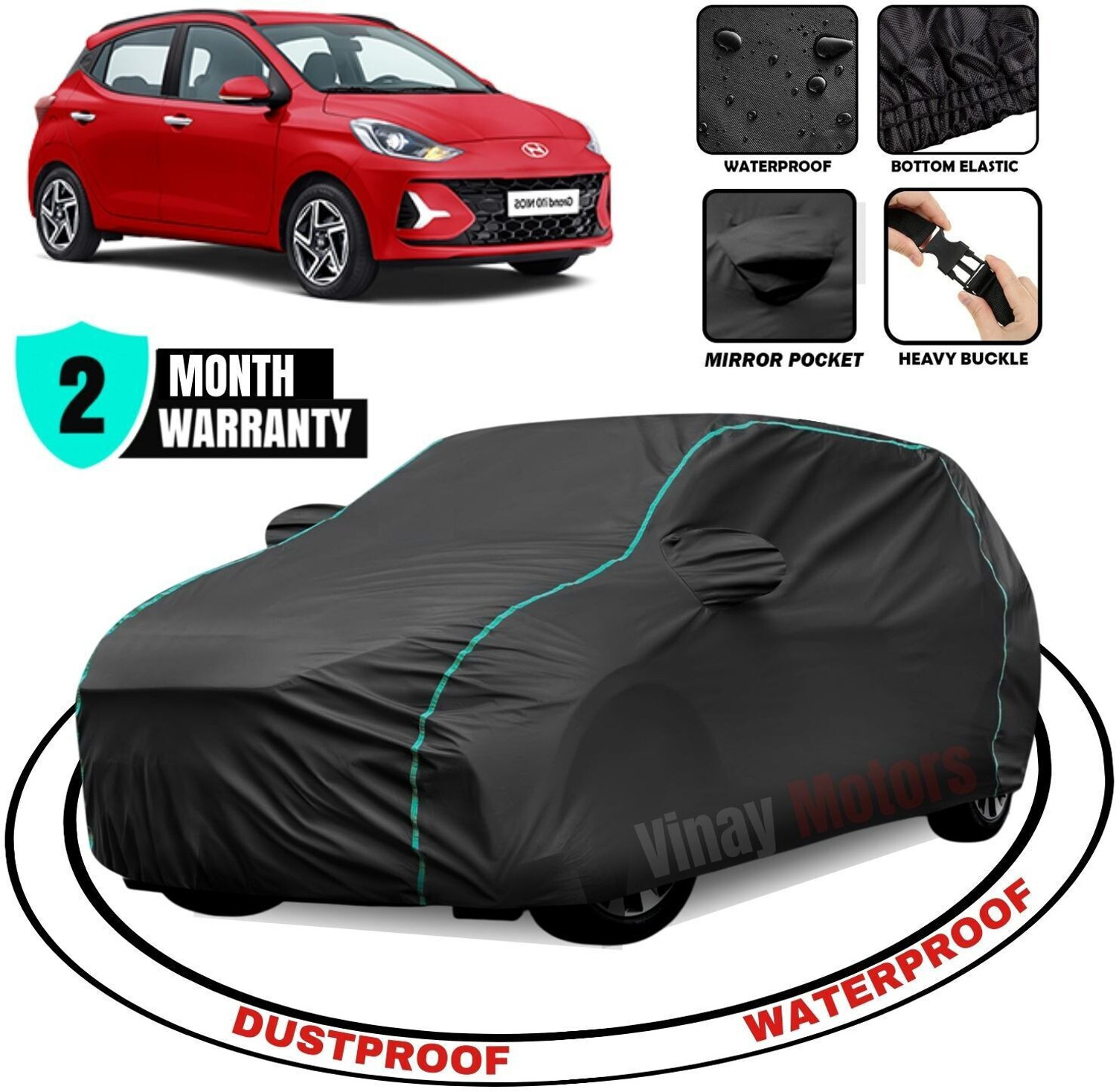 Vinaymotors Car Cover For Hyundai Grand I10 Nios (With Mirror Pockets) 1