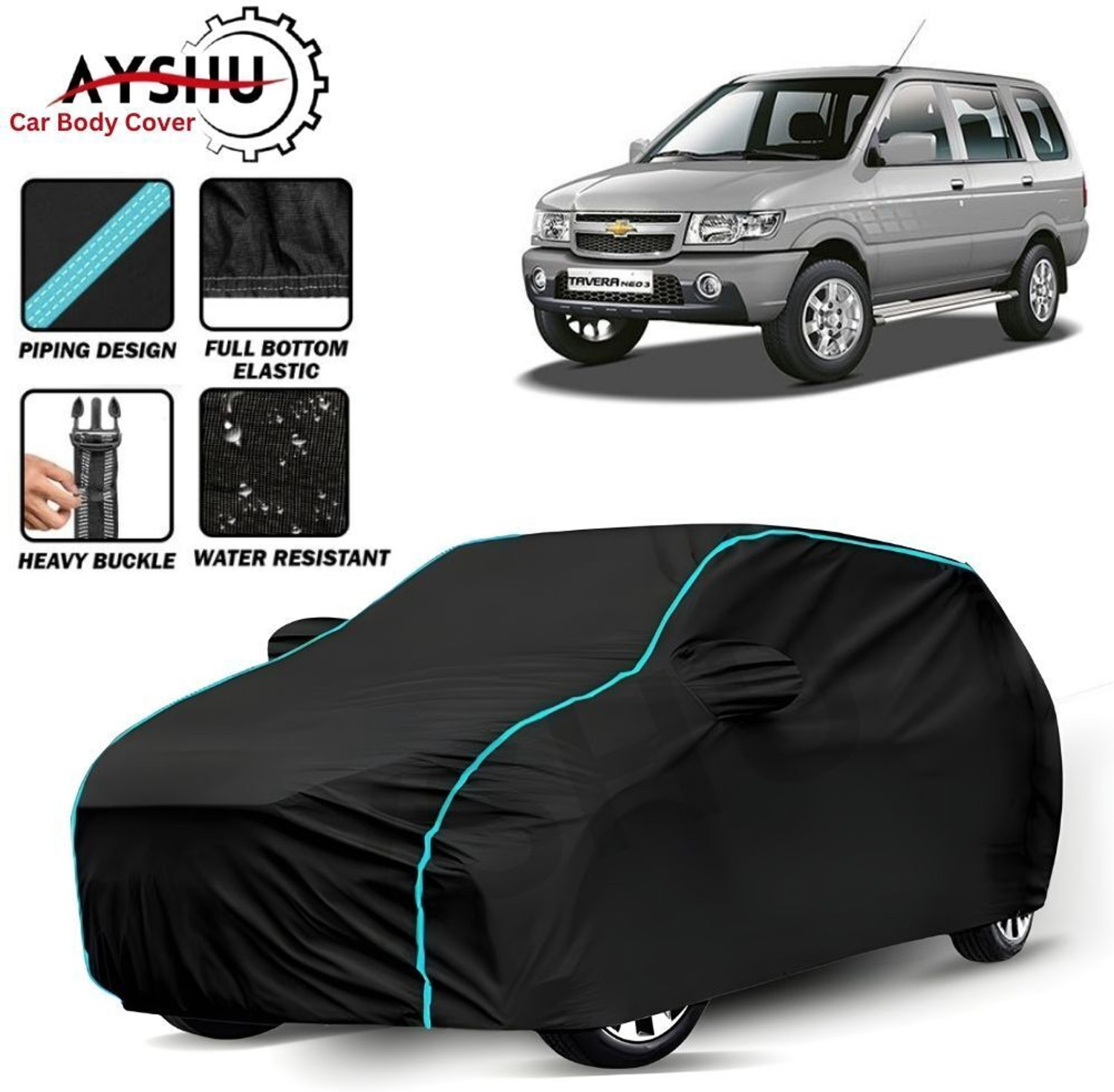 Ayshu Car Cover For Chevrolet Tavera, Tavera 2.5 L, Tavera 7 Str, Tavera 8 Seater, Tavera Neo 3 10 Seats Bsiii, Tavera Bs Iv Rhino (With Mirror Pockets) 1