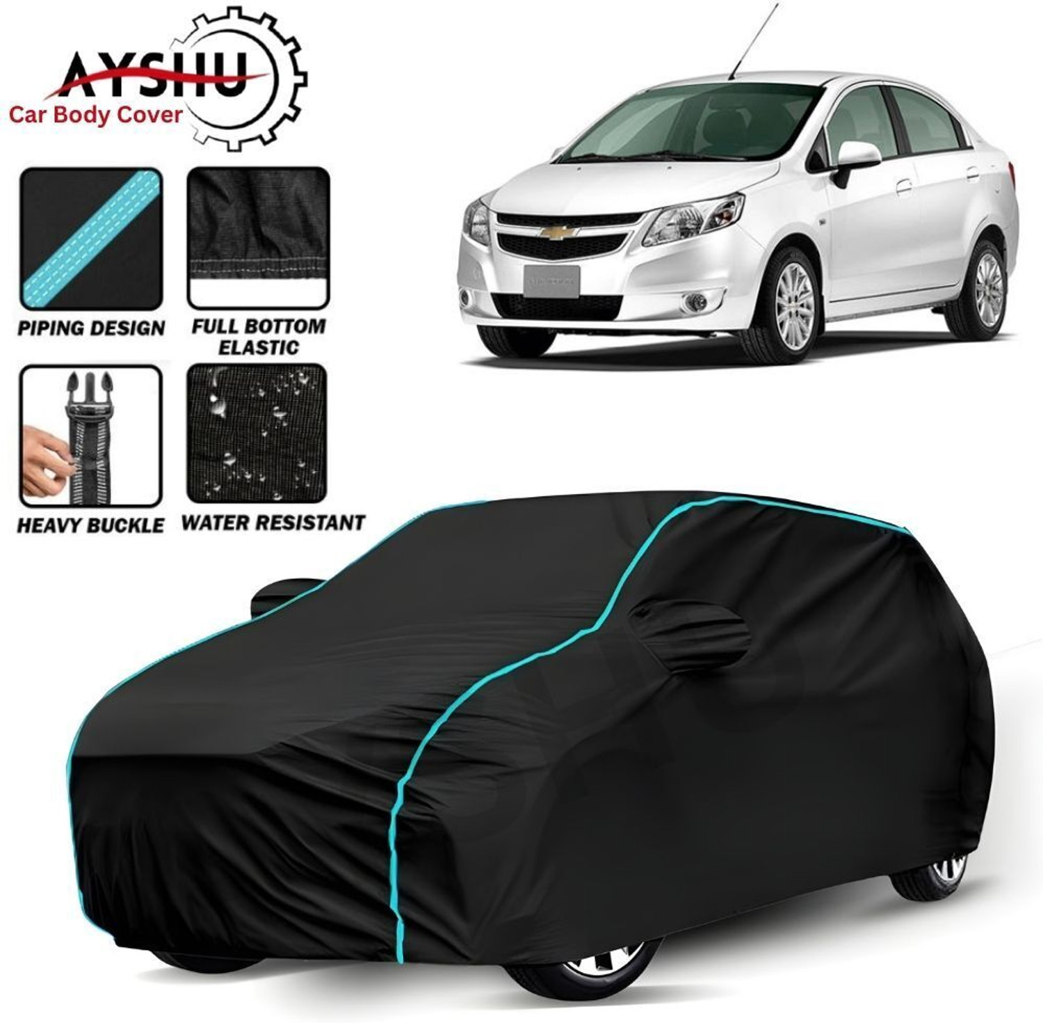 Ayshu Car Cover For Chevrolet Sail, Sail 1.2 Base, Sail 1.2 Ls, Sail 1.2 Ls Abs, Sail 1.3 Base, Sail 1.3Tcdi Lt Abs (With Mirror Pockets) 1