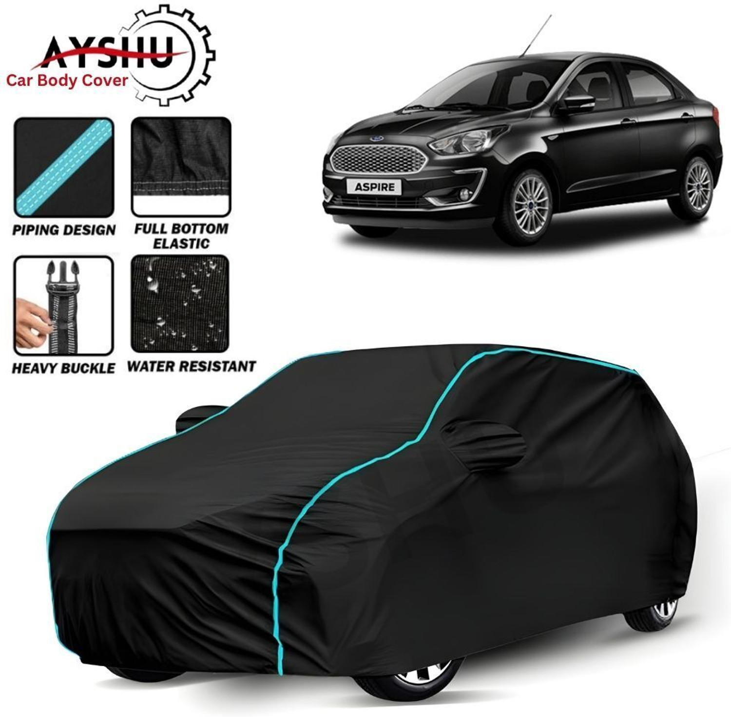 Ayshu Car Cover For Ford Figo Aspire, Figo Aspire 1.2 Ti-Vct Ambiente, Universal For Car (With Mirror Pockets) 1