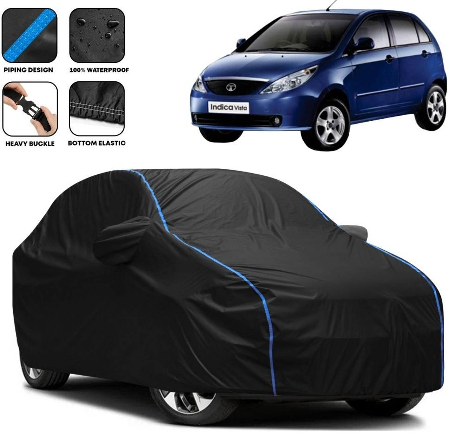 Amikan Car Cover For Tata Indica, Vista, Indica Vista Aqua, Indica V2, Indica Ev2 (With Mirror Pockets) 1