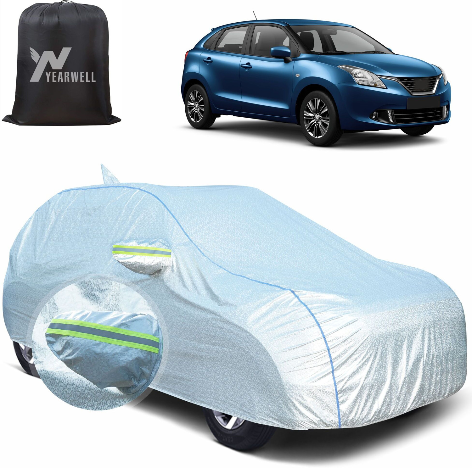 Yearwell Car Cover For Maruti Suzuki Baleno, Baleno 1.2 Alpha, Baleno 1.2 Cvt Delta, Baleno 1.2 Cvt Zeta, Baleno 1.2 Delta, Baleno 1.2 Sigma, Baleno 1.2 Zeta, Baleno 1.3 Alpha, Baleno 1.3 Delta, Baleno 1.3 Sigma, Baleno 1.3 Zeta, Baleno 1.6I, Baleno Altura 1.6I, Baleno Lxi, Baleno Vxi, Baleno Zxi (With Mirror Pockets) 19